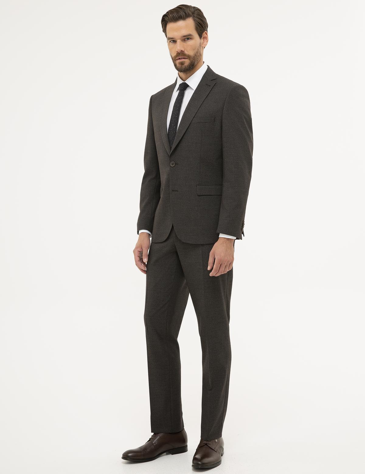 Kahverengi Slim Fit Takım Elbise - 50227242041