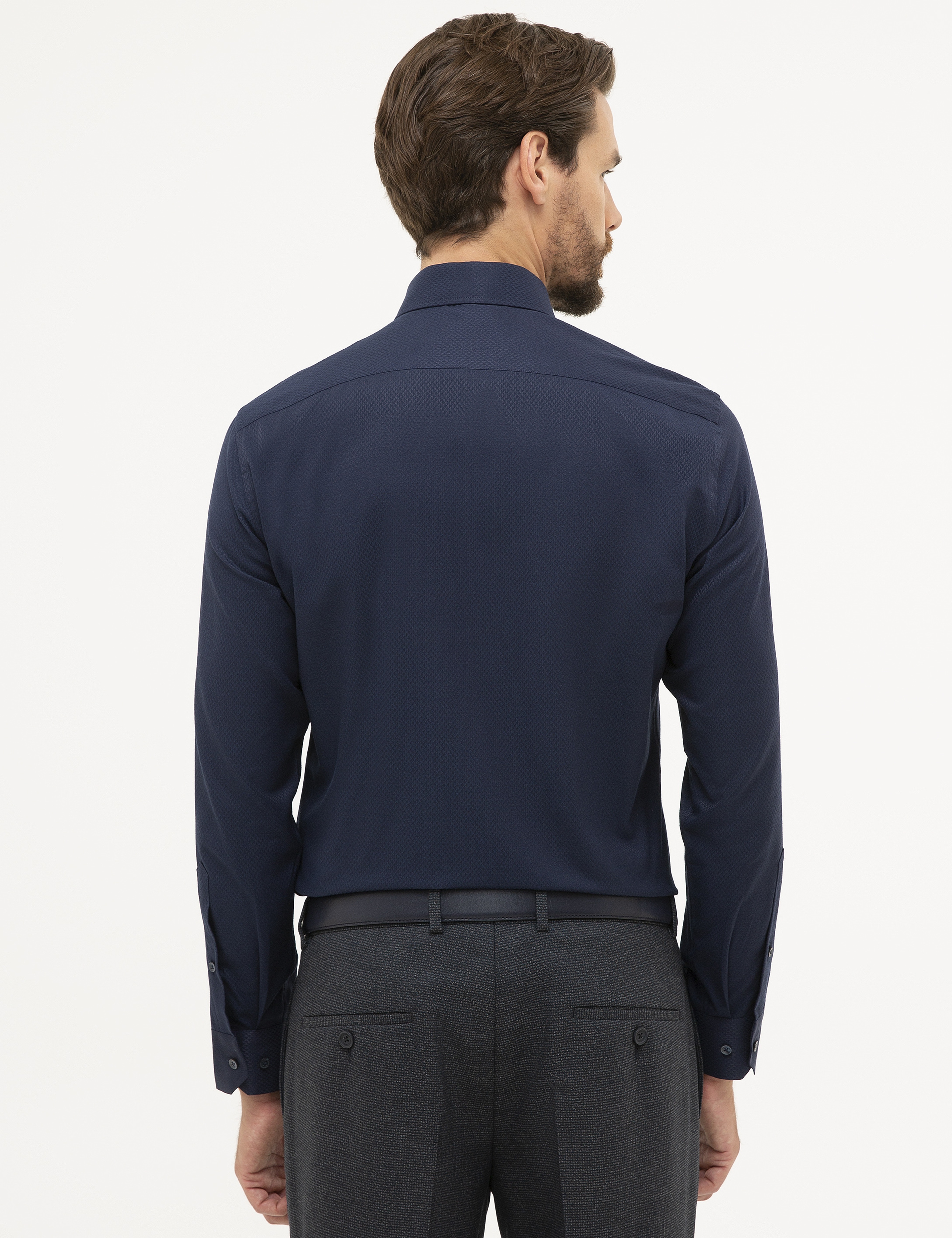 Lacivert Slim Fit Armürlü Gömlek - Image 3