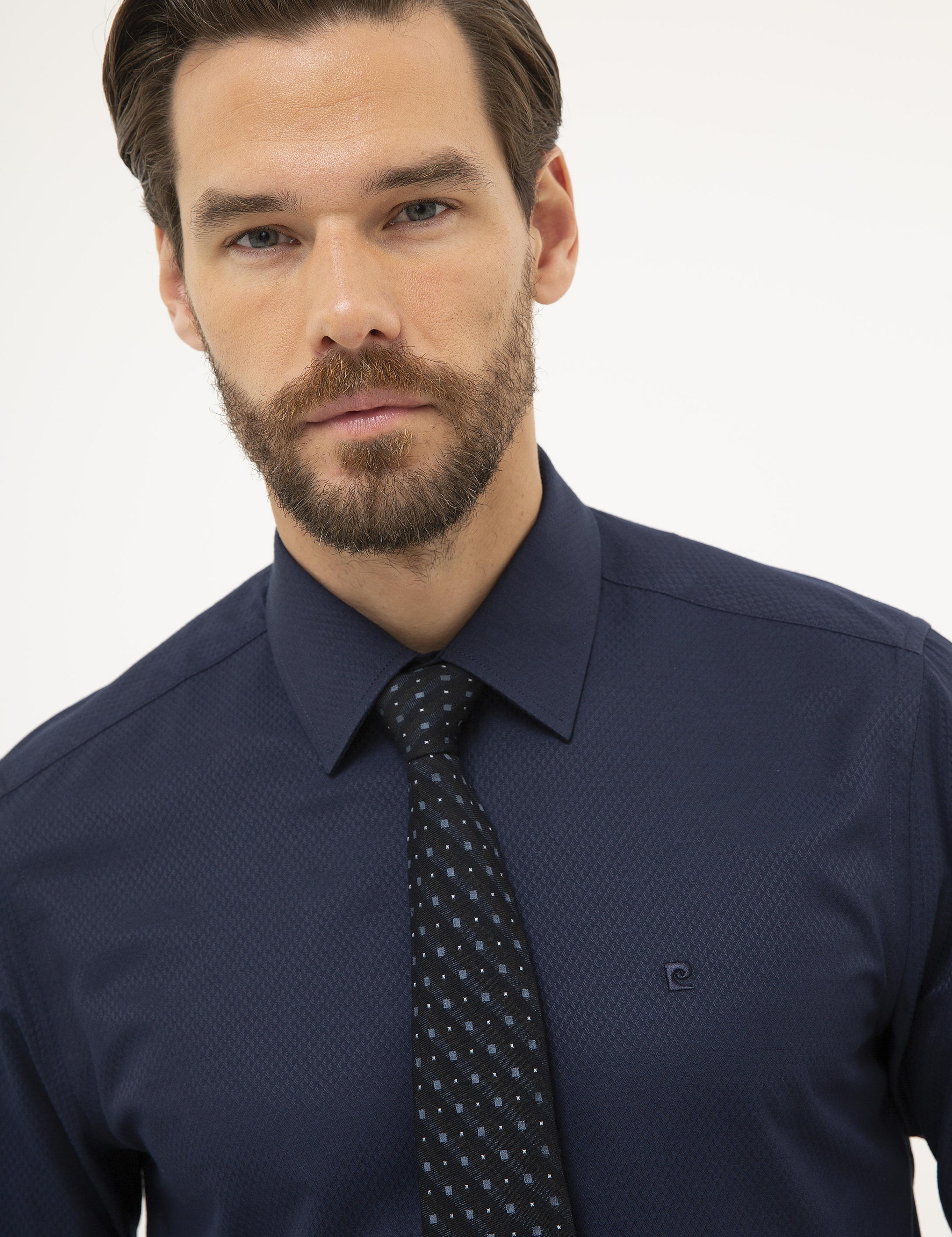 Lacivert Slim Fit Armürlü Gömlek