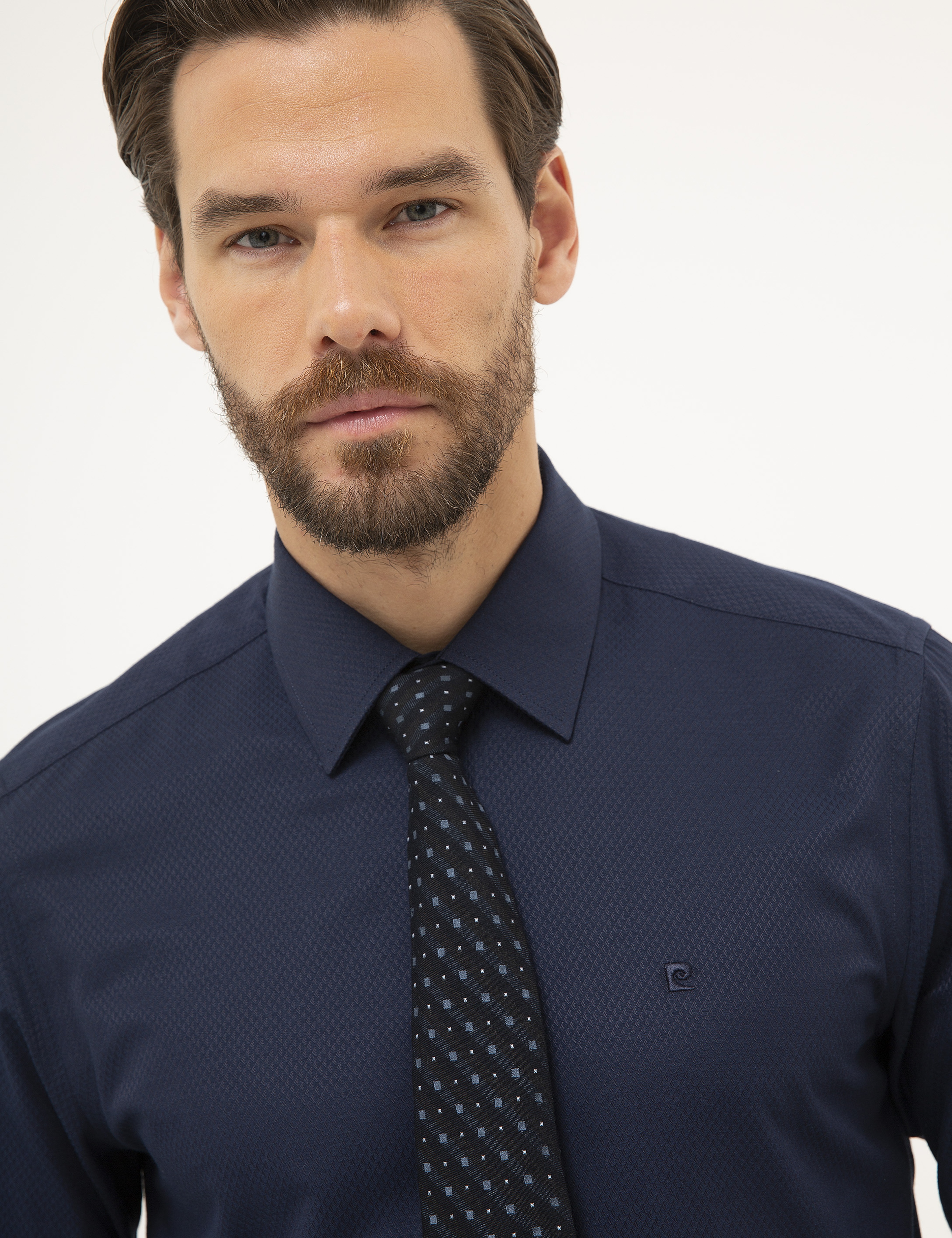 Lacivert Slim Fit Armürlü Gömlek