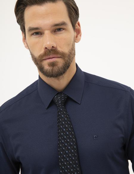 Lacivert Slim Fit Armürlü Gömlek - 50227479027