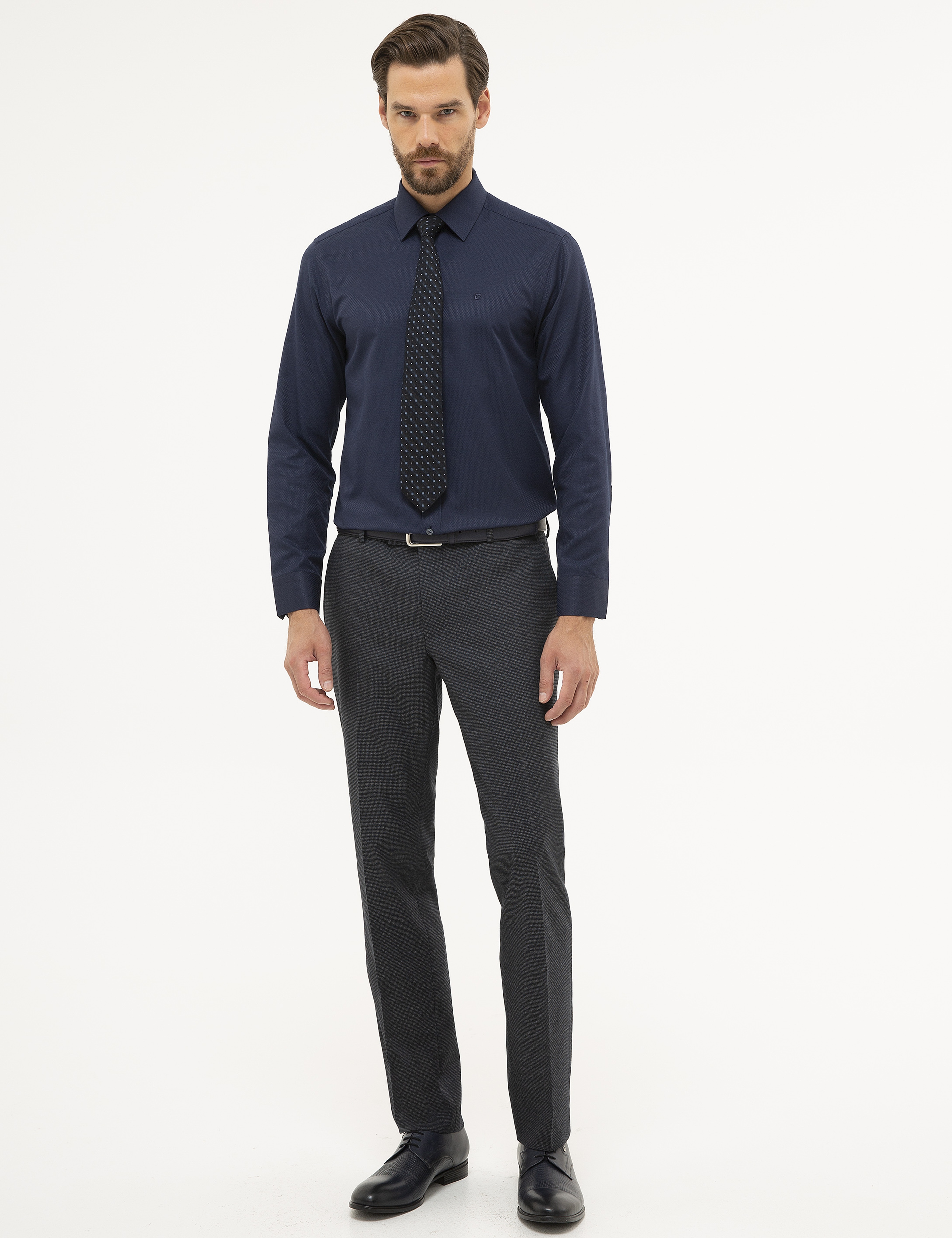 Lacivert Slim Fit Armürlü Gömlek - Image 4