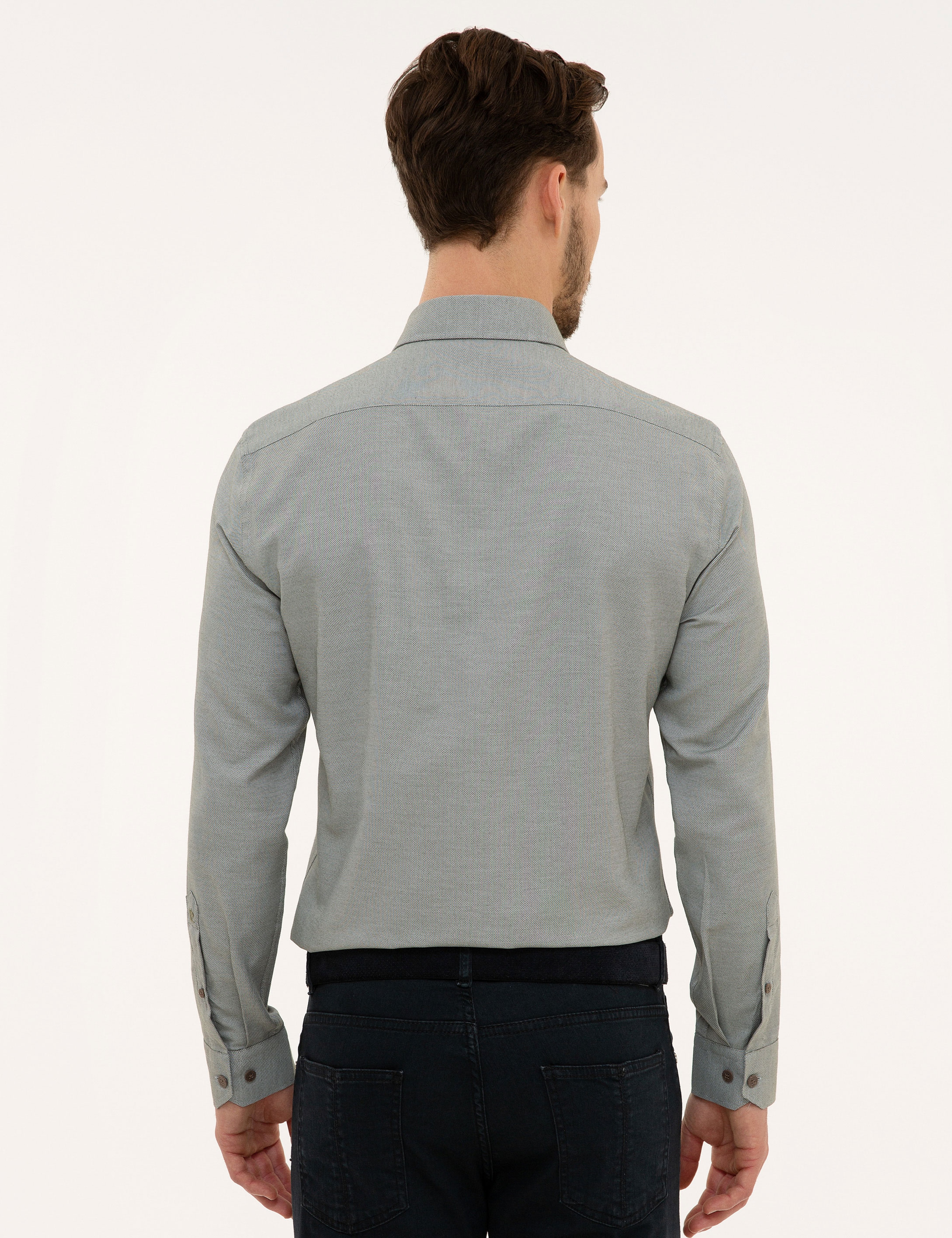 Haki Slim Fit Oxford Gömlek - Image 3