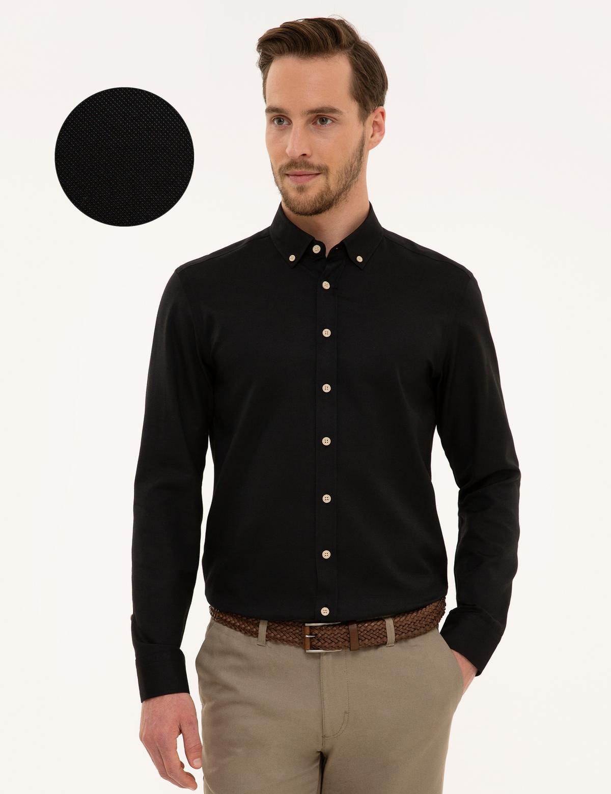 Siyah Slim Fit Oxford Gömlek