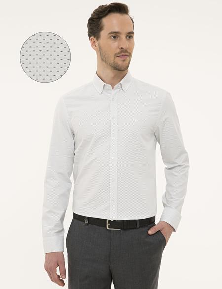 Siyah Detaylı Beyaz Slim Fit Gömlek - 50227491018