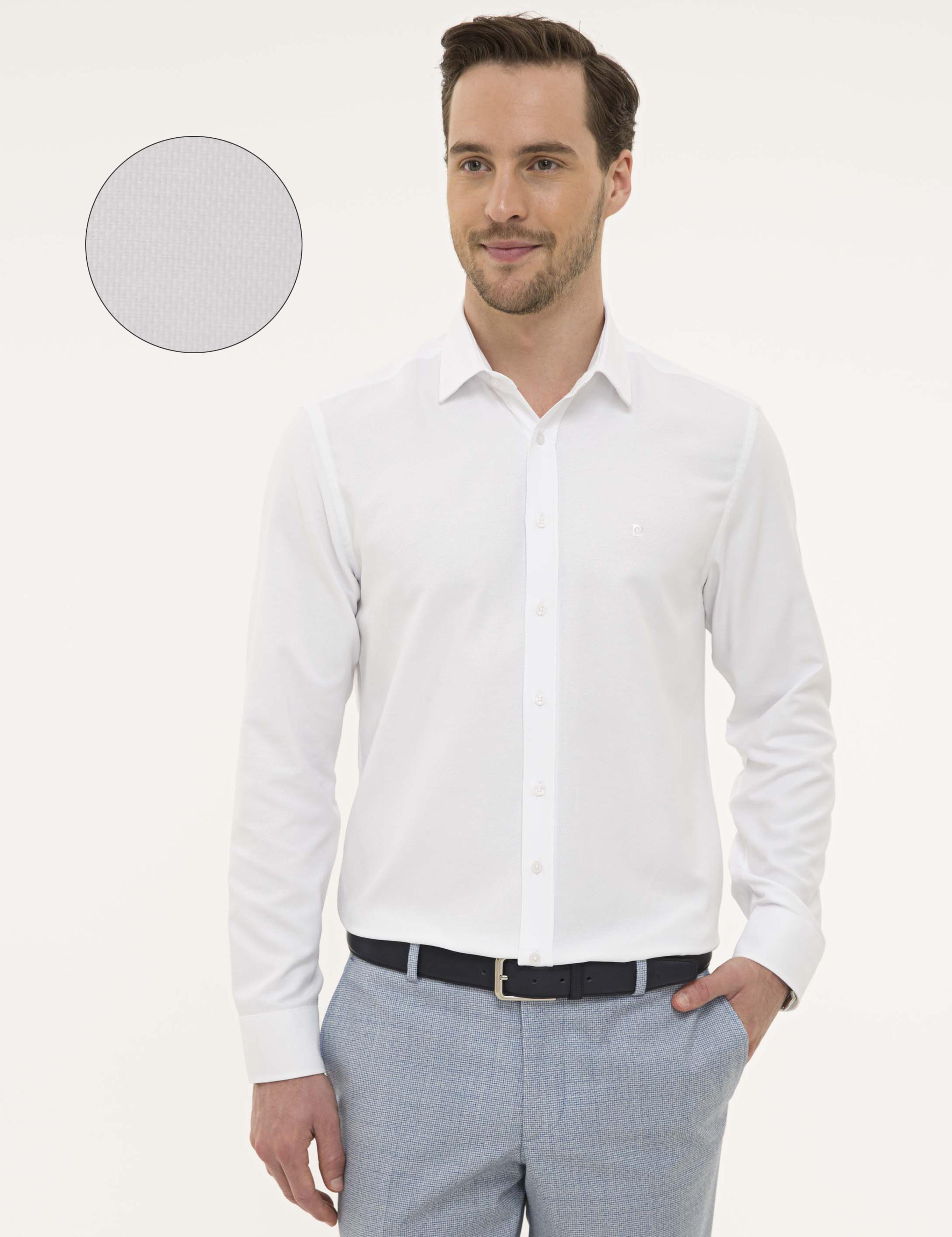 Beyaz Slim Fit Armürlü Gömlek