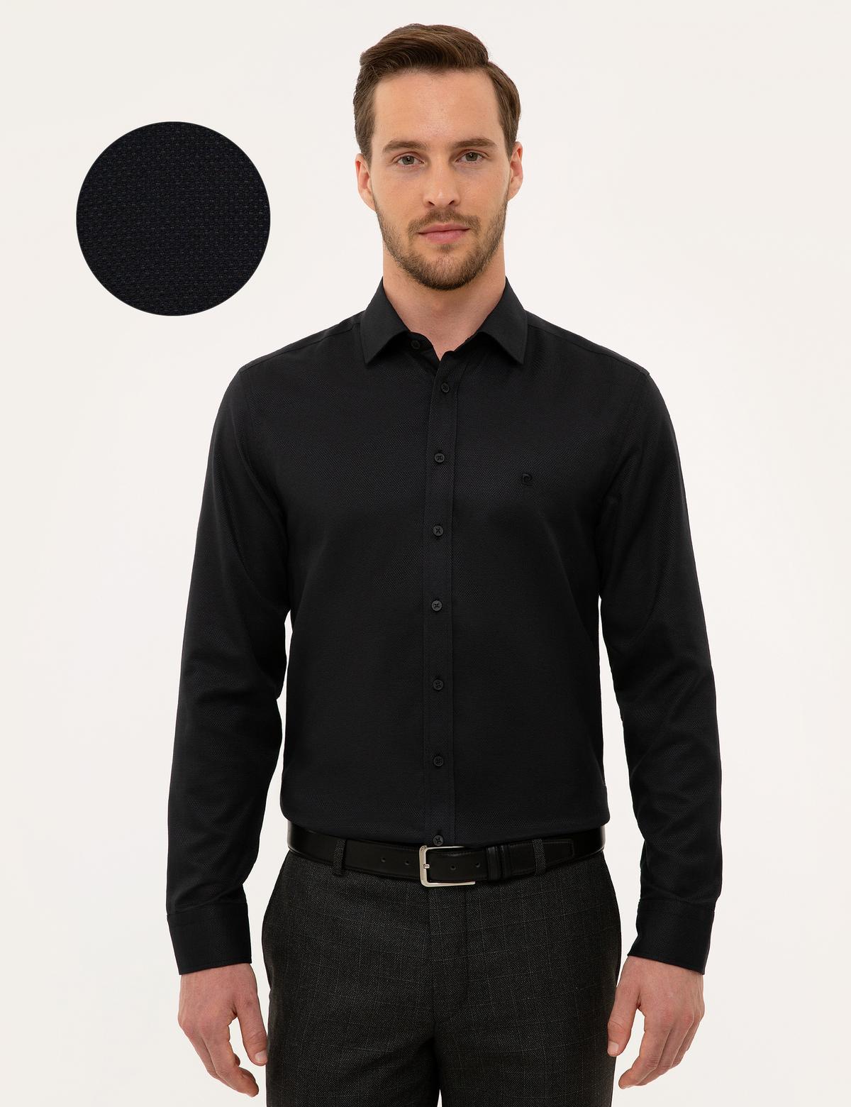 Siyah Slim Fit Armürlü Gömlek