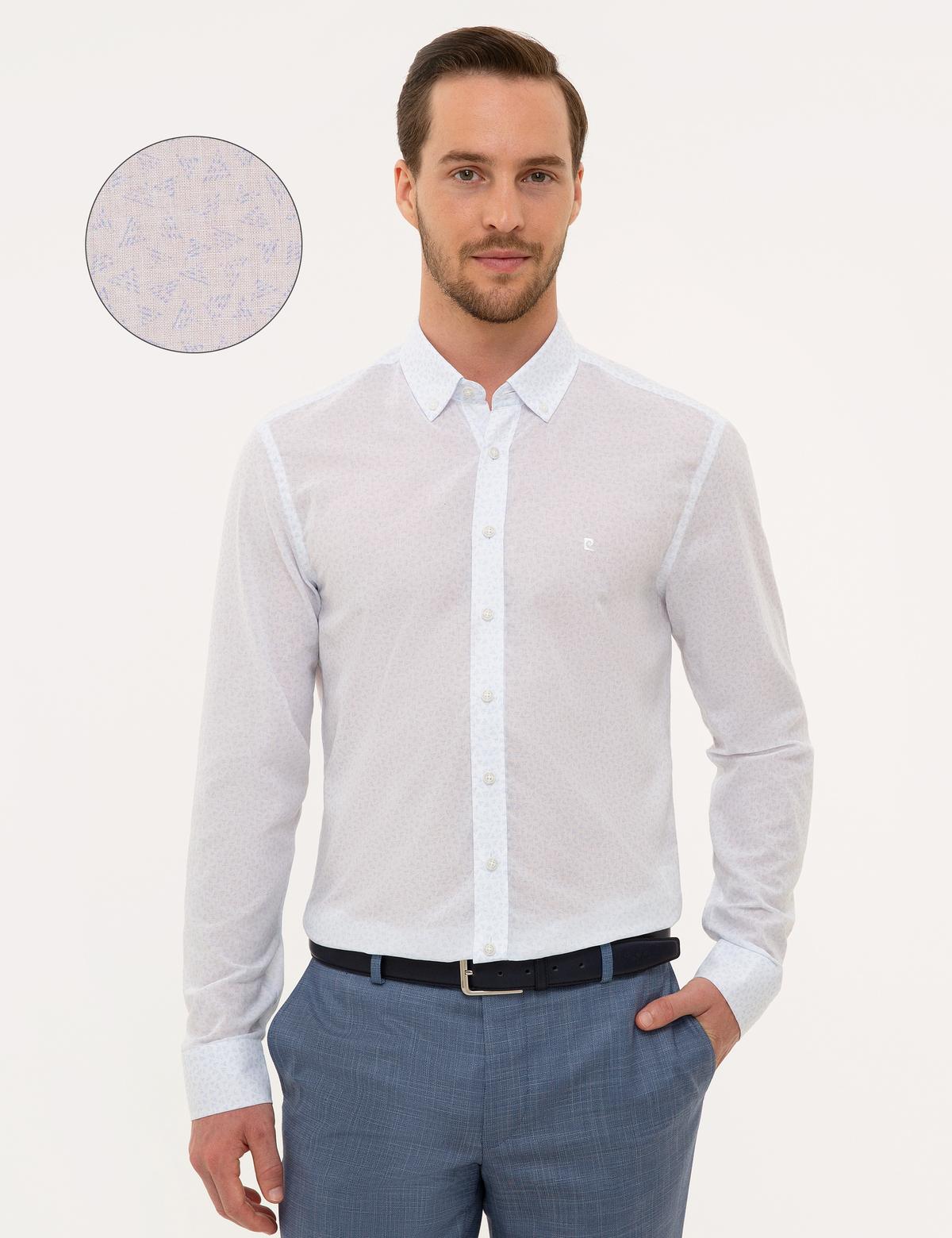 Mavi Detaylı Beyaz Slim Fit Gömlek