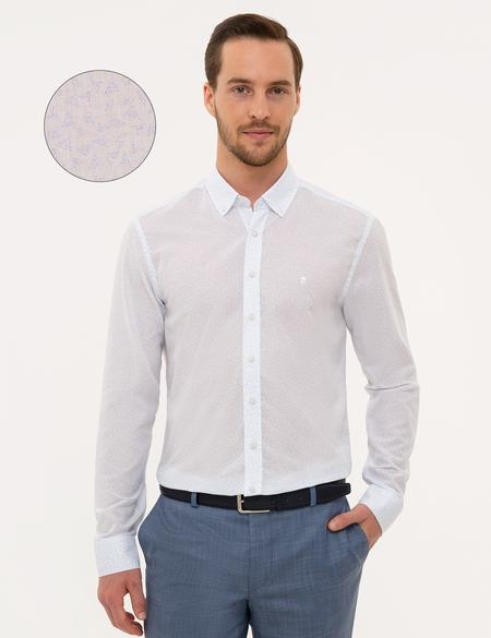 Mavi Detaylı Beyaz Slim Fit Gömlek - 50227327020