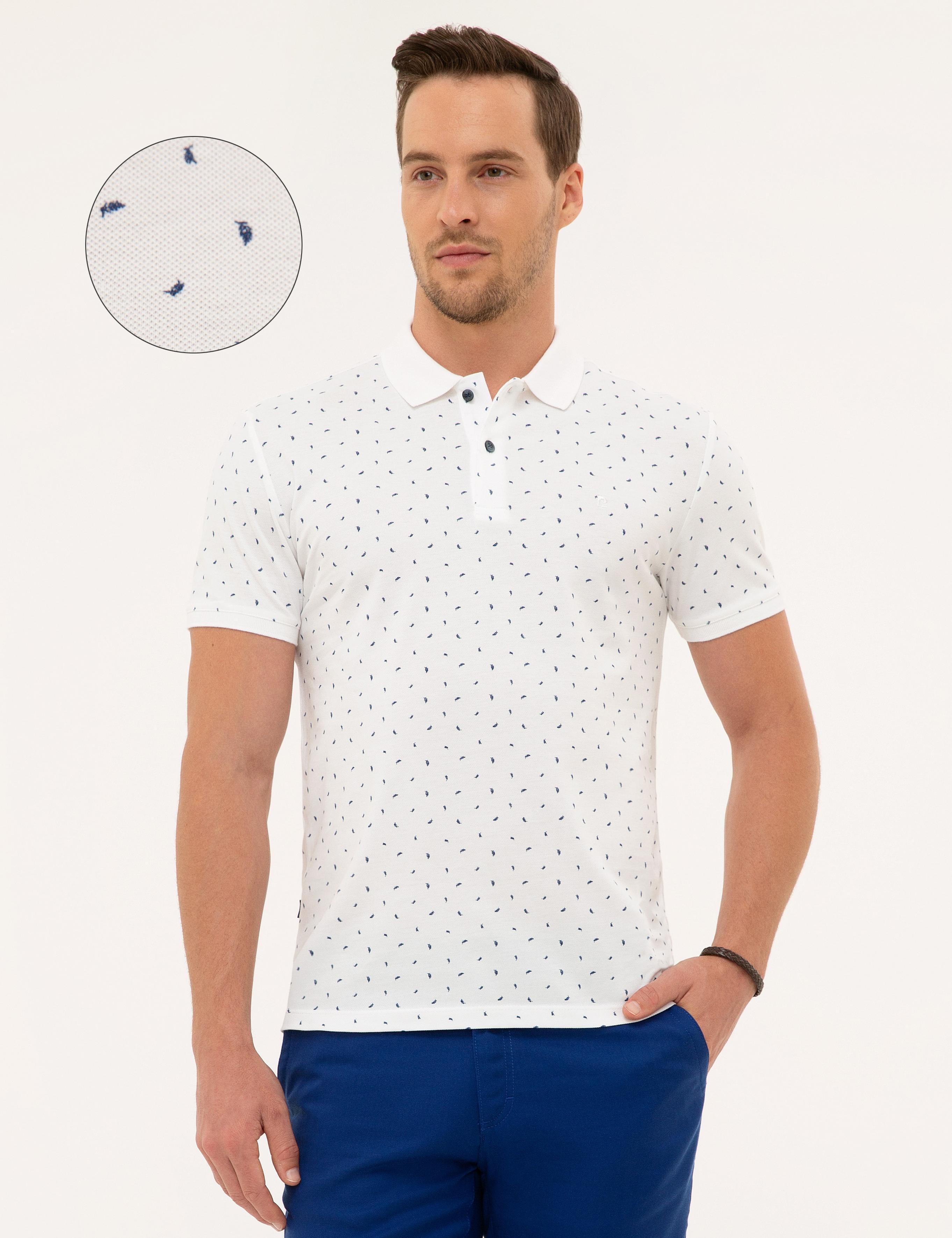 Lacivert Detaylı Beyaz Slim Fit Polo Yaka Tişört