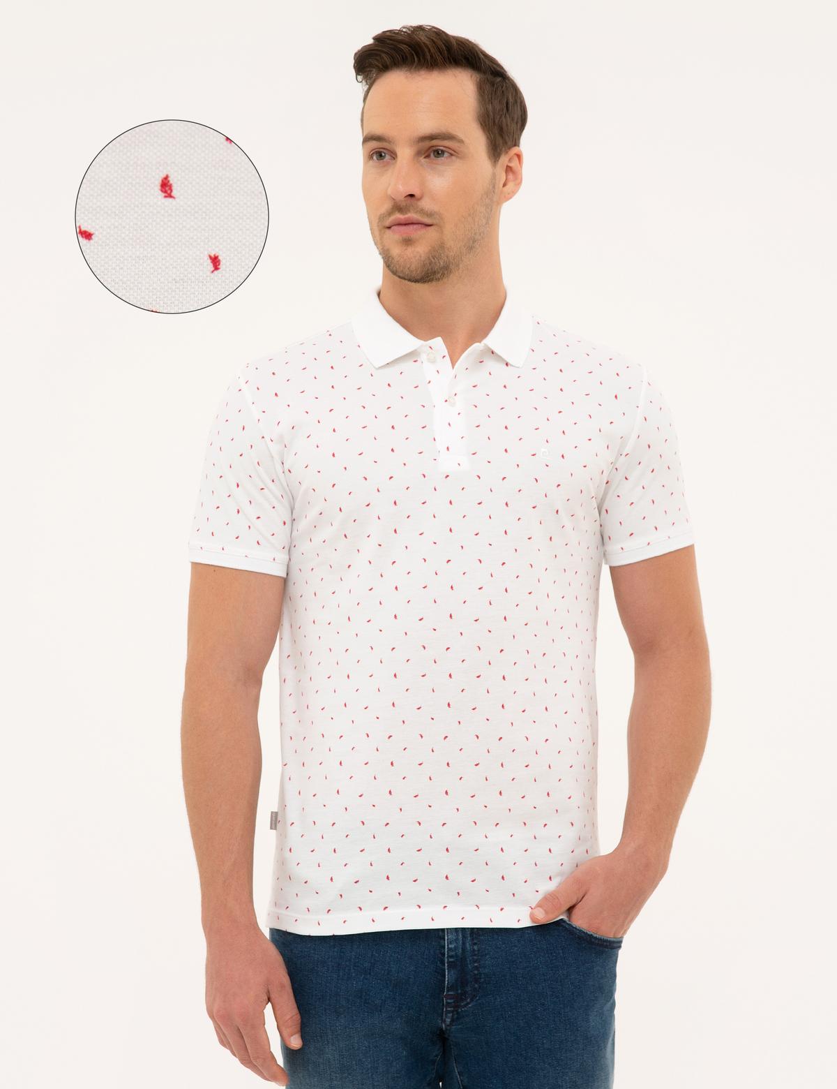 Kırmızı Detaylı Beyaz Slim Fit Polo Yaka Tişört