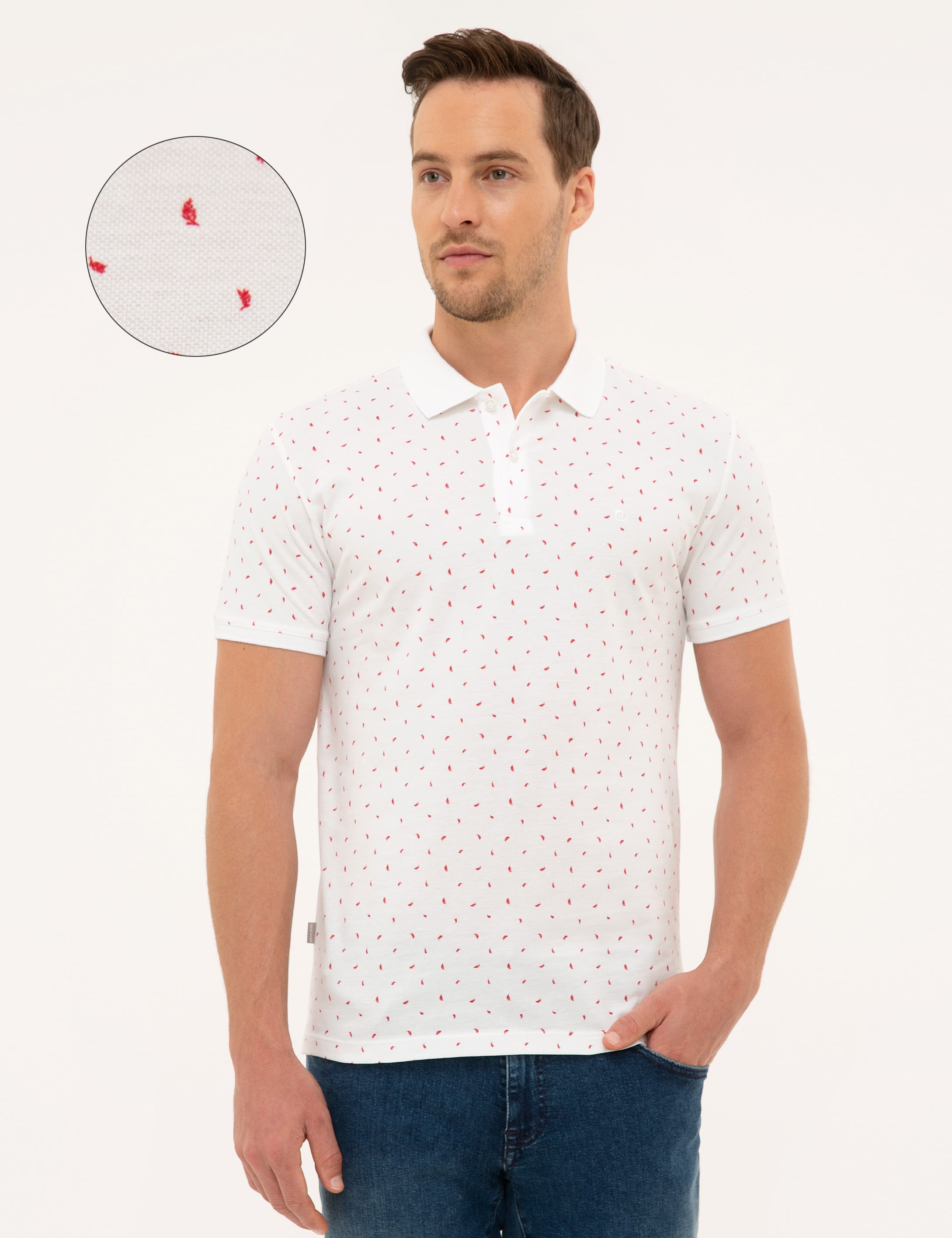 Kırmızı Detaylı Beyaz Slim Fit Polo Yaka Tişört