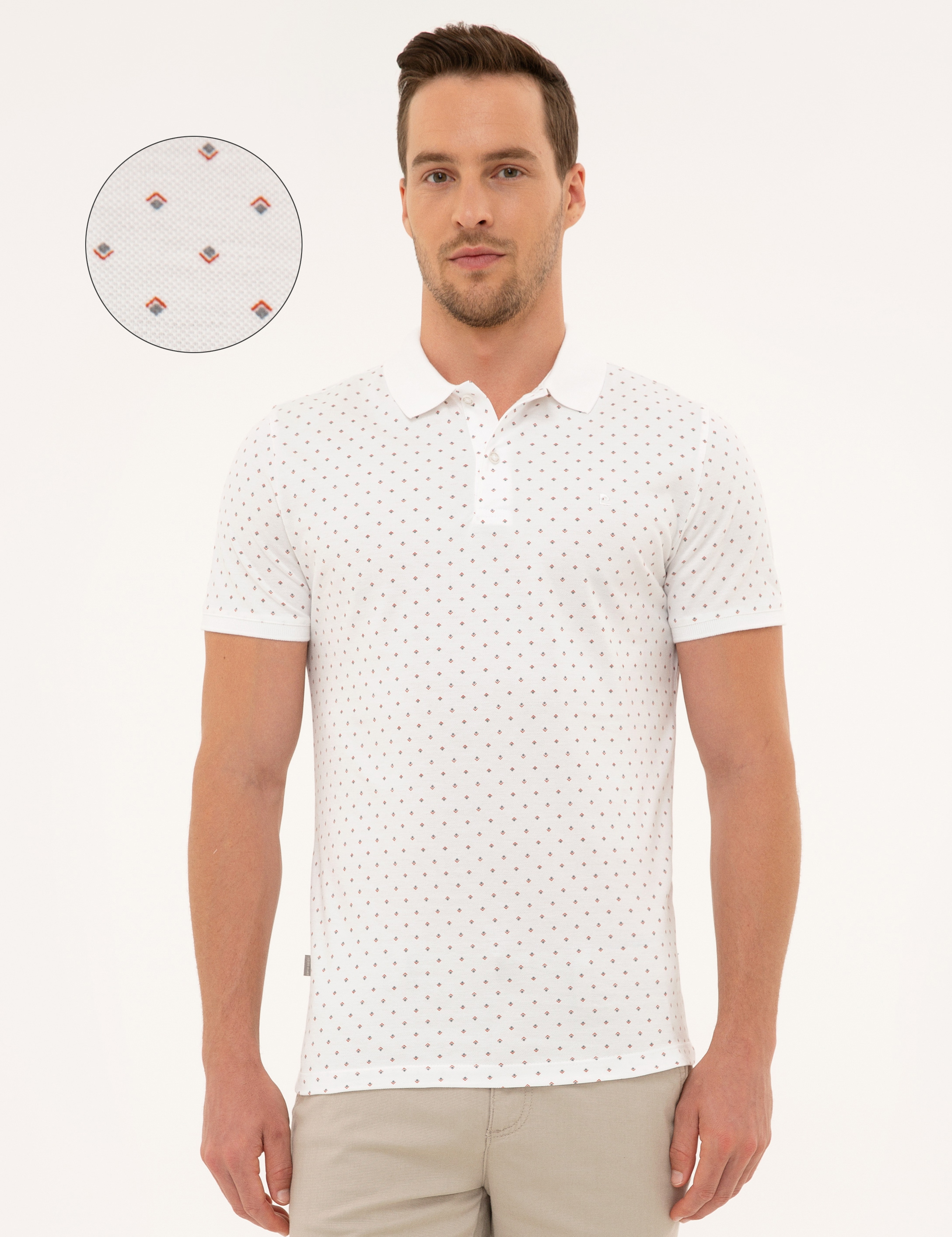 Kahverengi Detaylı Beyaz Slim Fit Polo Yaka T-Shirt - Image 1