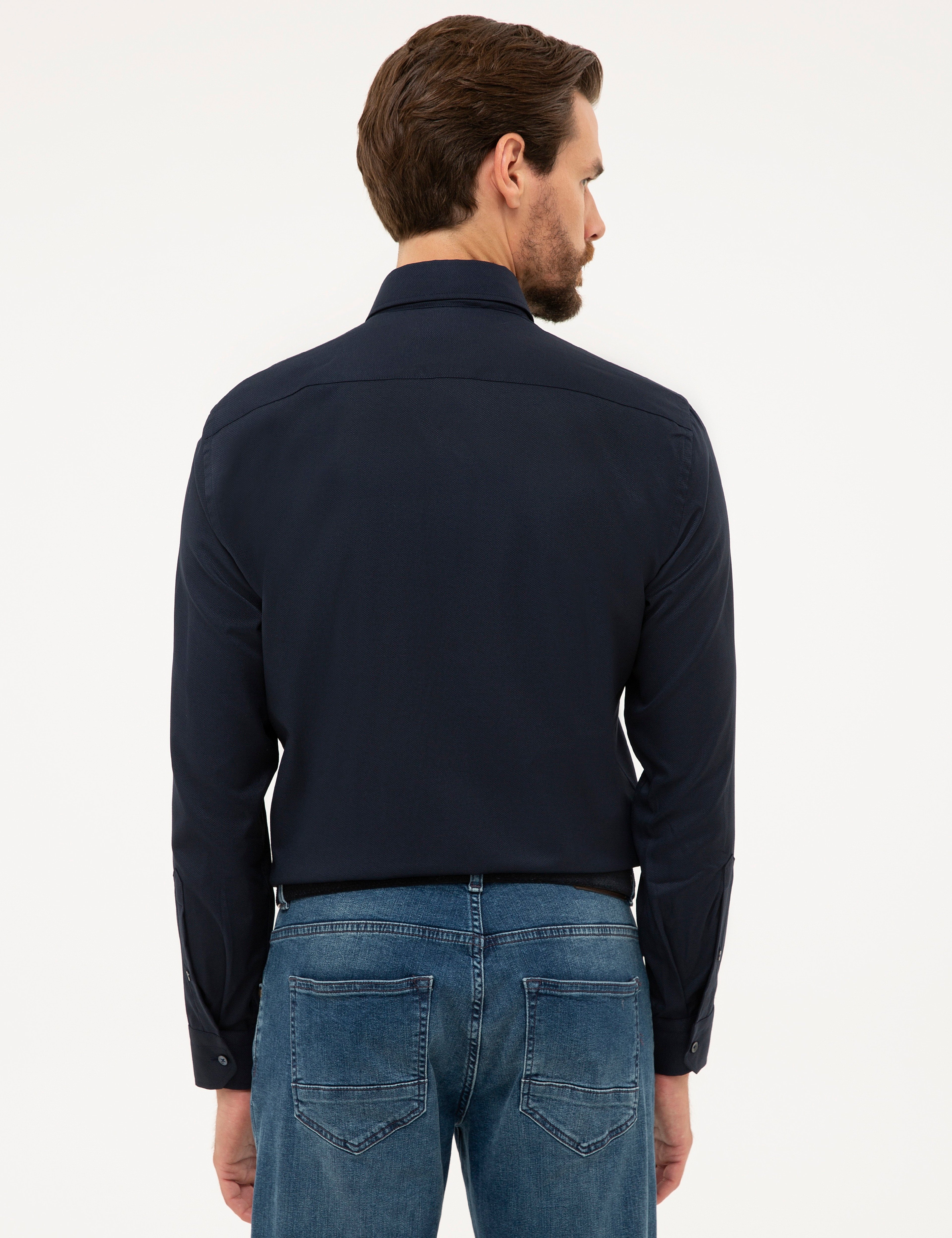 Lacivert Slim Fit Oxford Gömlek - Image 3