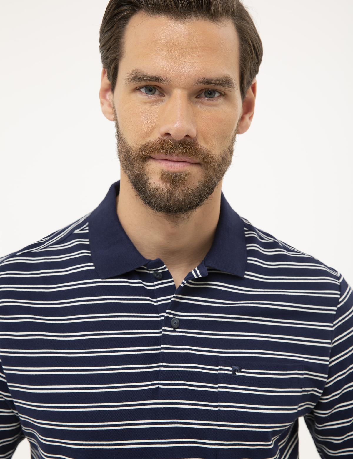 Lacivert Regular Fit Çizgili Polo Yaka Tişört - 50226911016