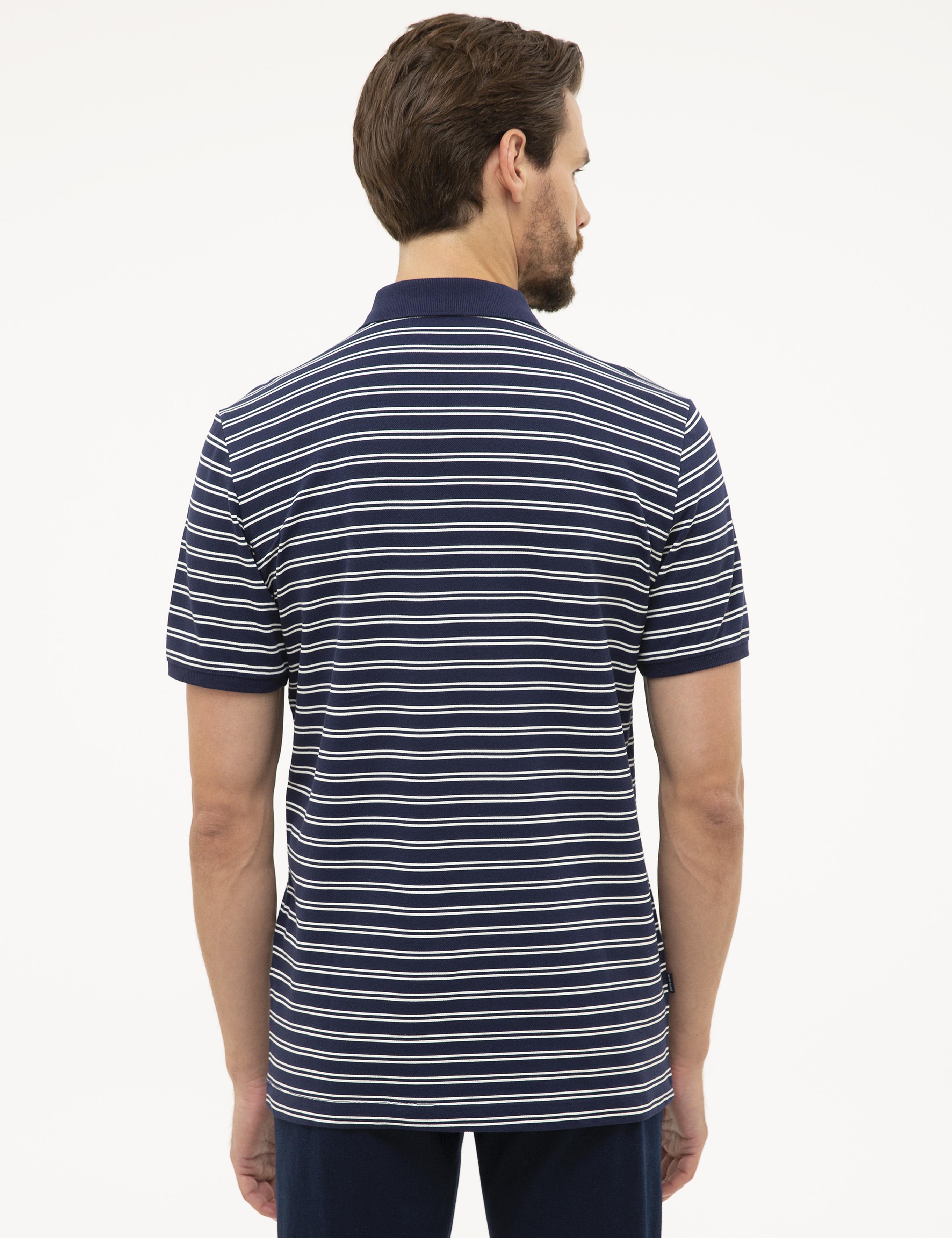 Lacivert Regular Fit Çizgili Polo Yaka Tişört