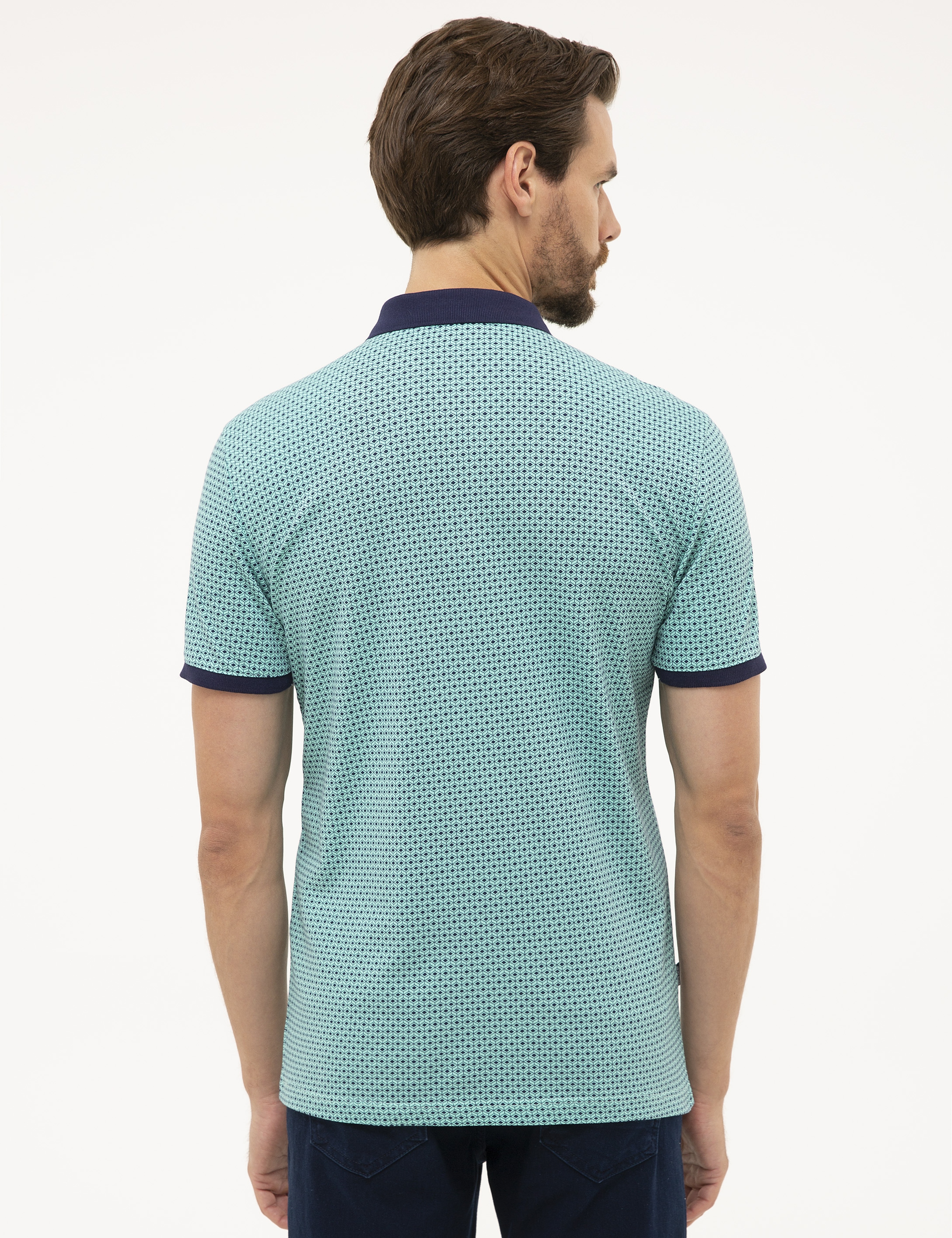 Lacivert Slim Fit Desenli Polo Yaka Tişört - Image 3