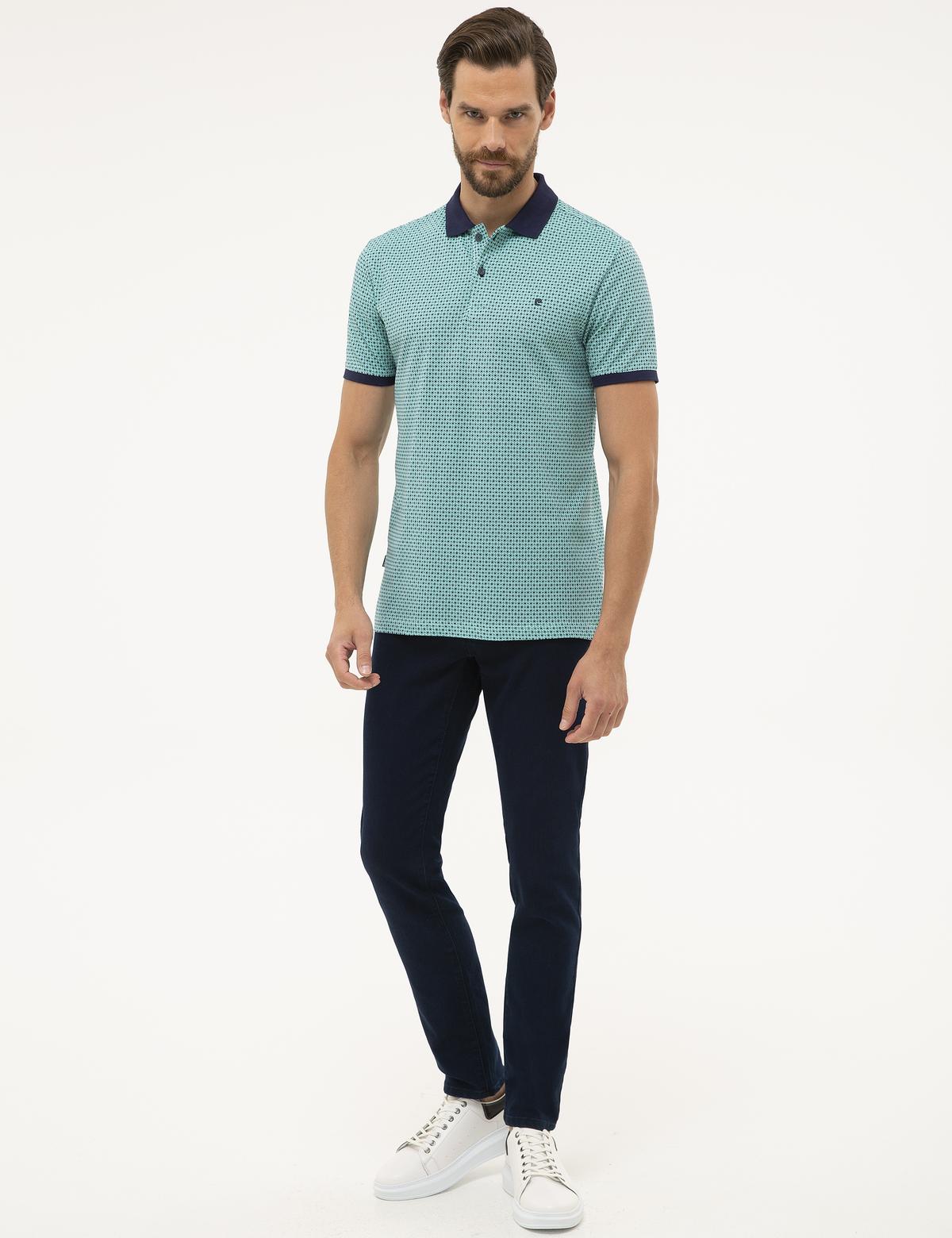 Lacivert Slim Fit Desenli Polo Yaka Tişört - 50226920015