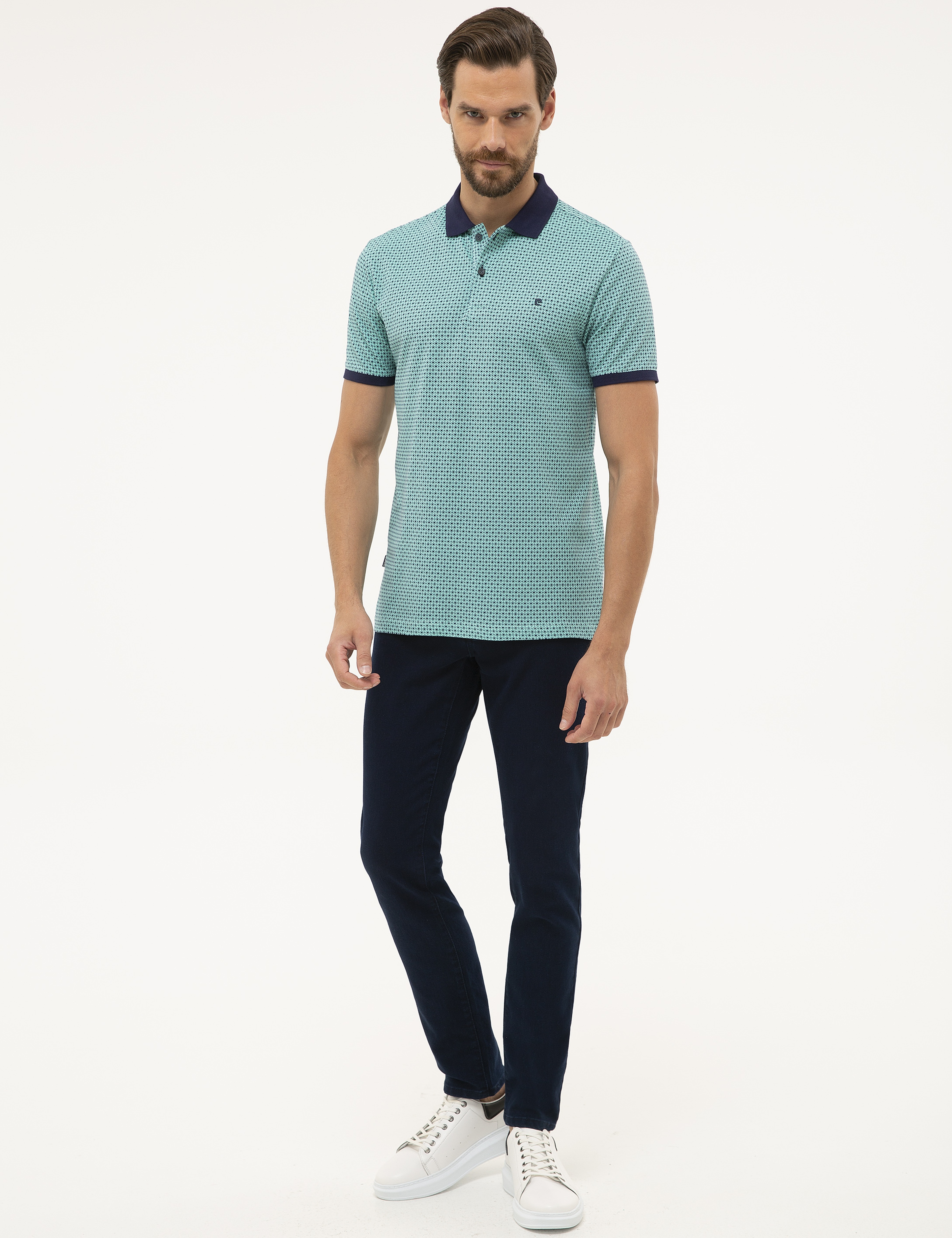 Lacivert Slim Fit Desenli Polo Yaka Tişört - Image 4