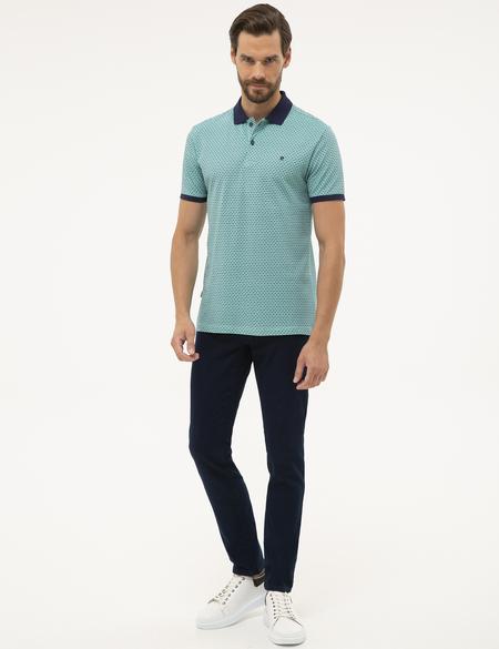 Lacivert Slim Fit Desenli Polo Yaka Tişört - 50226920015