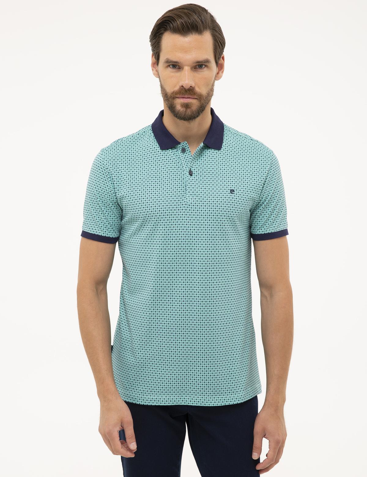 Lacivert Slim Fit Desenli Polo Yaka Tişört