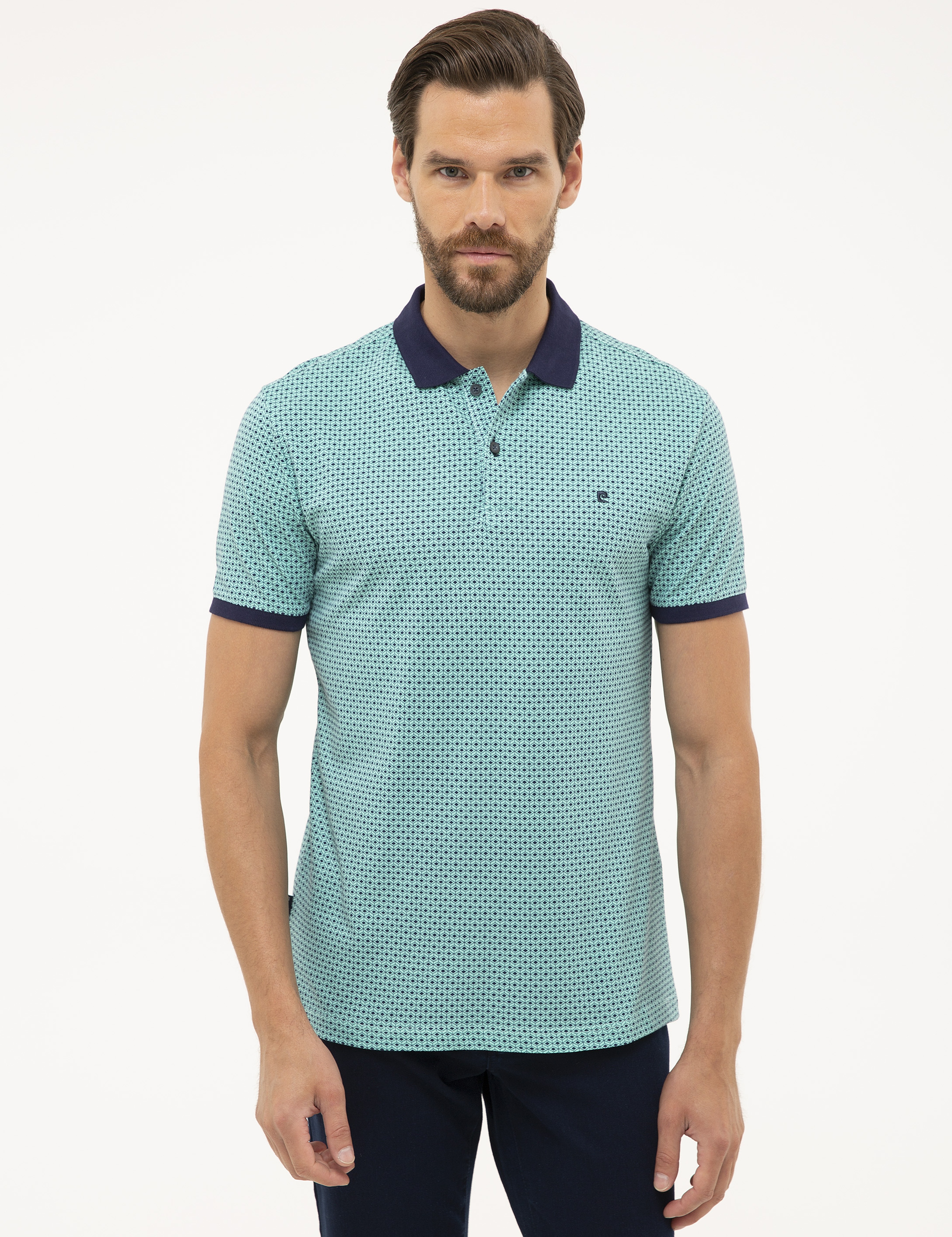 Lacivert Slim Fit Desenli Polo Yaka Tişört - Image 1