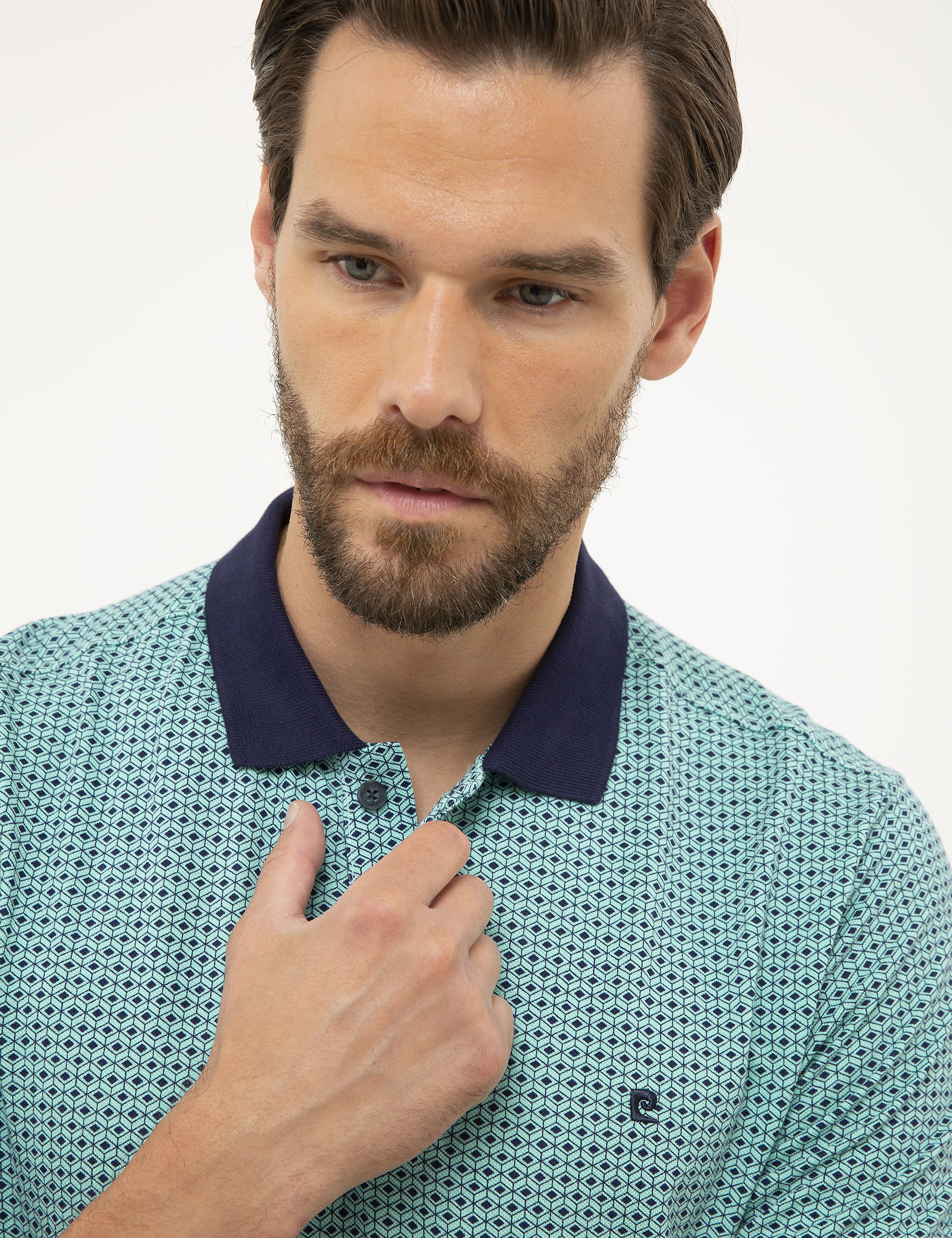Lacivert Slim Fit Desenli Polo Yaka Tişört - Image 2