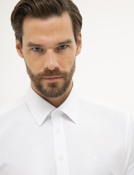 Beyaz Slim Fit Armürlü Gömlek - 50227479004