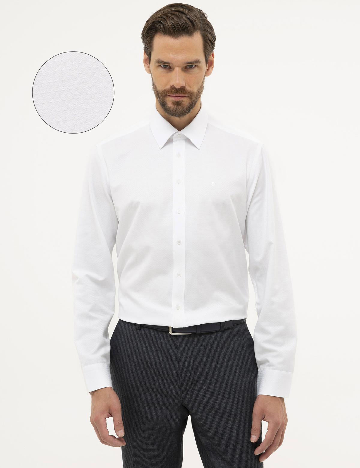 Beyaz Slim Fit Armürlü Gömlek