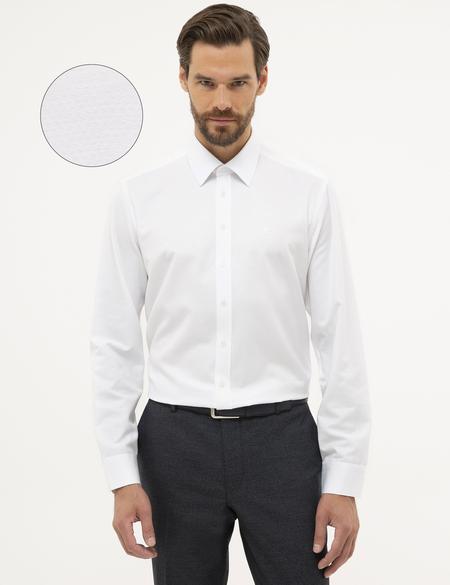 Beyaz Slim Fit Armürlü Gömlek - 50227479004