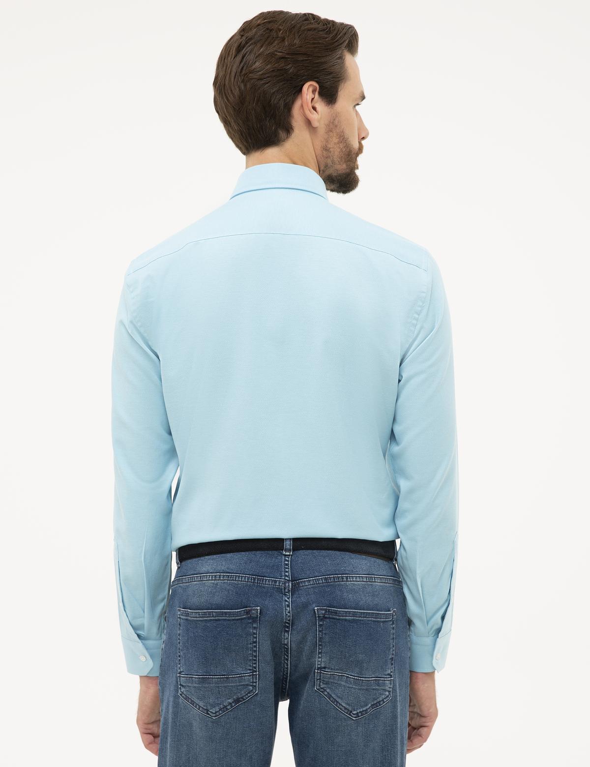 Petrol Mavi Slim Fit Oxford Gömlek - 50231259042