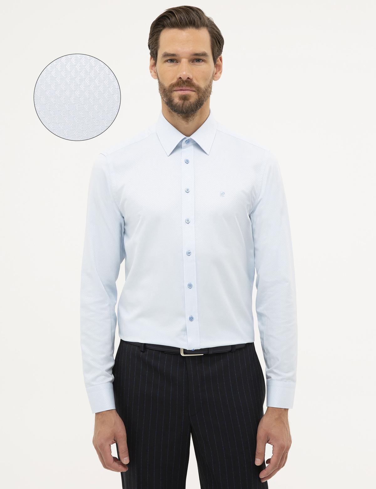 Açık Mavi Slim Fit Armürlü Gömlek