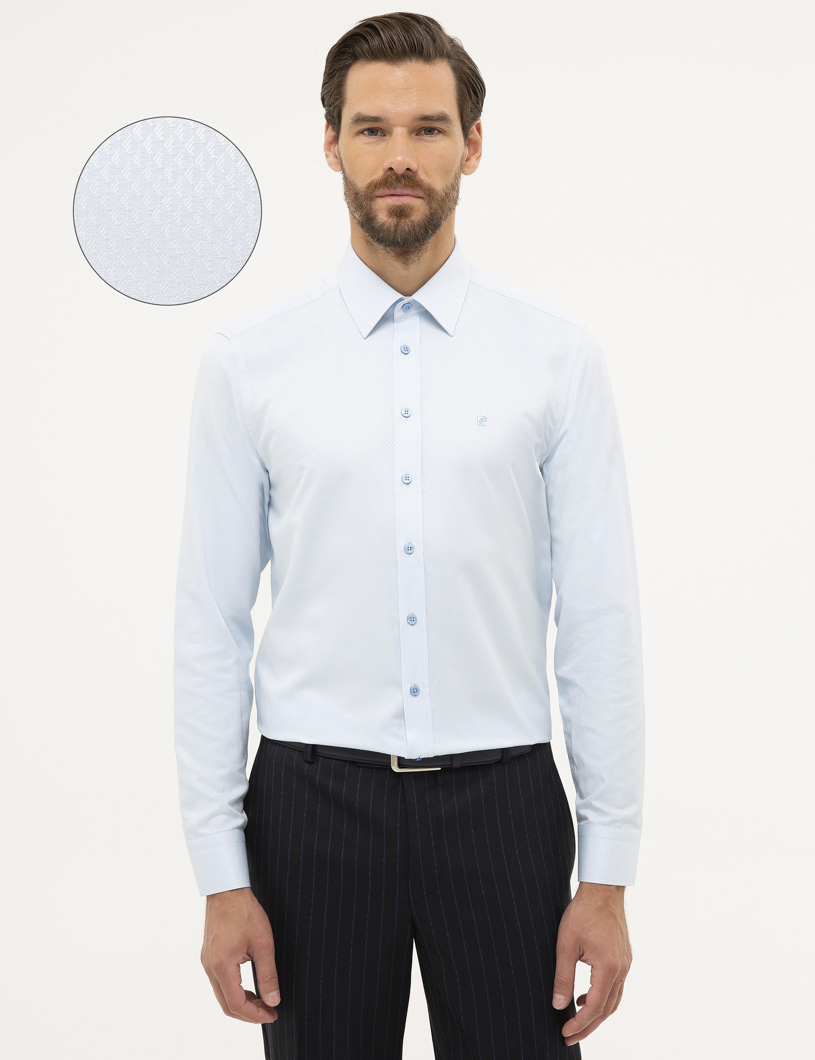 Açık Mavi Slim Fit Armürlü Gömlek