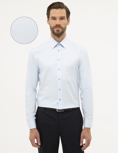 Açık Mavi Slim Fit Armürlü Gömlek - 50227479015