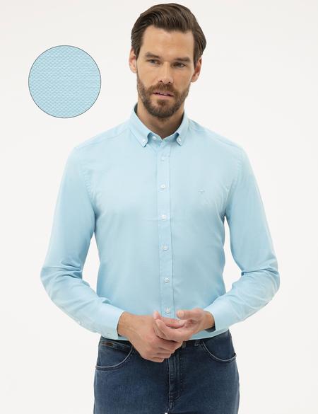 Petrol Mavi Slim Fit Oxford Gömlek - 50231259042
