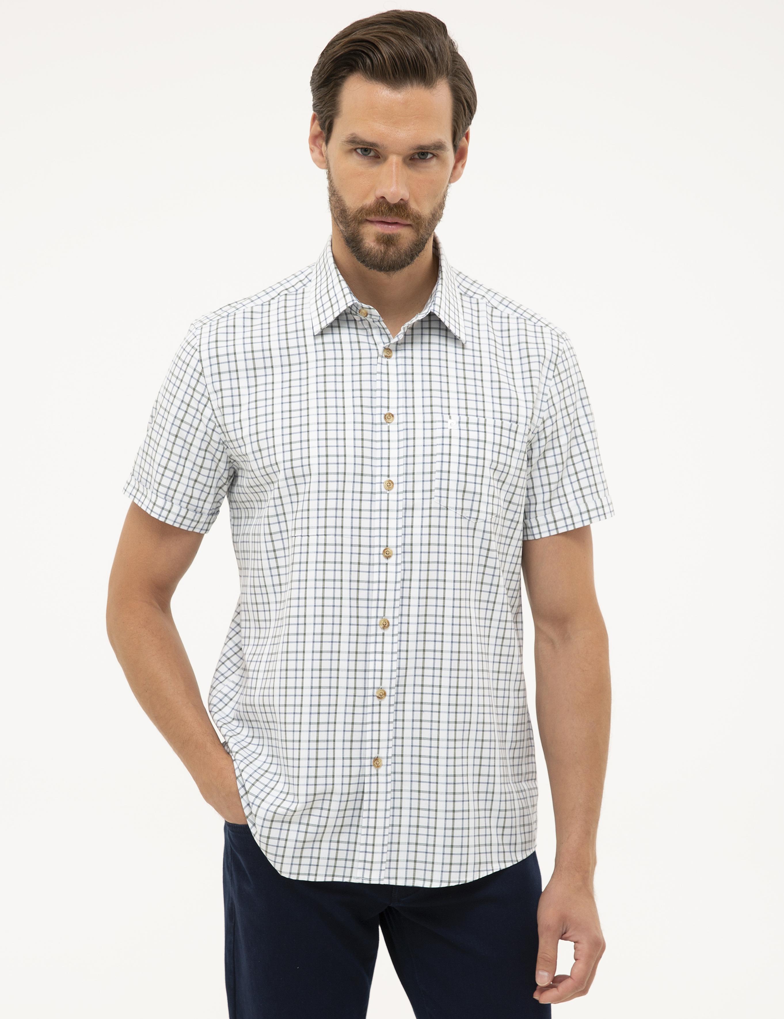 Yeşil Detaylı Regular Fit Kısa Kollu Gömlek