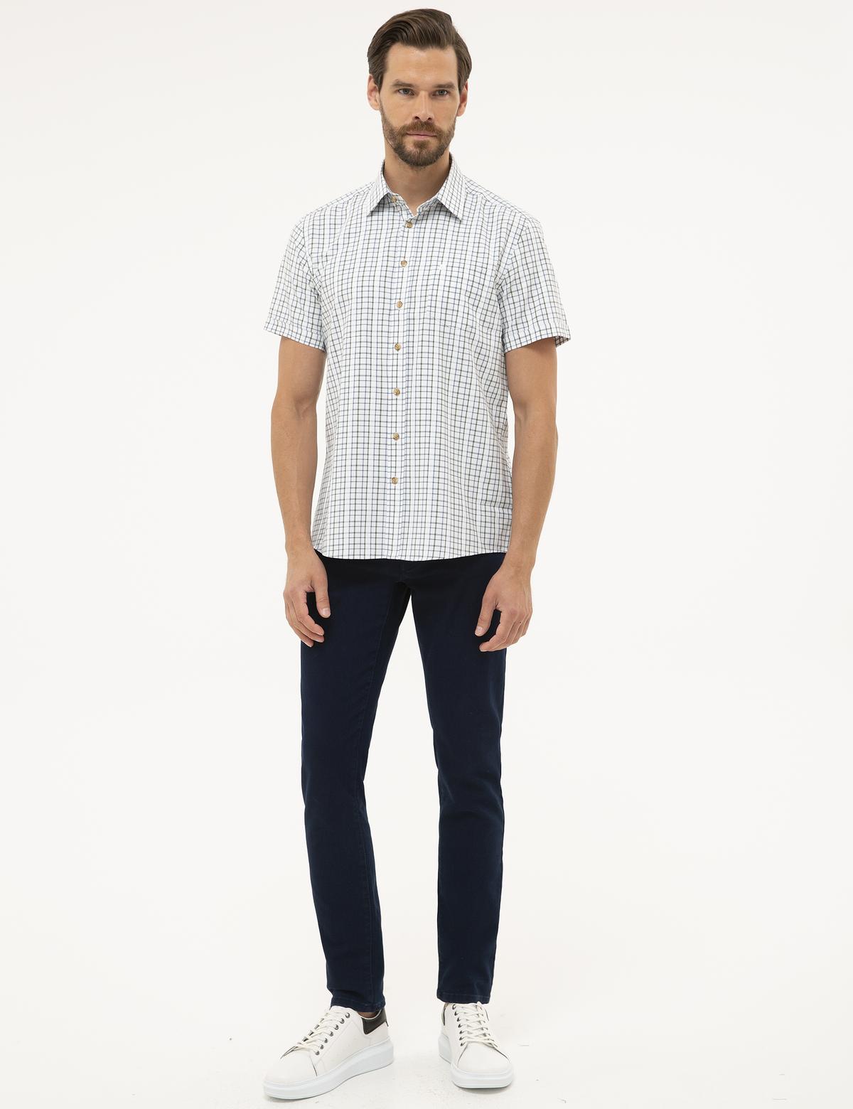 Yeşil Detaylı Regular Fit Kısa Kollu Gömlek - 50227431026