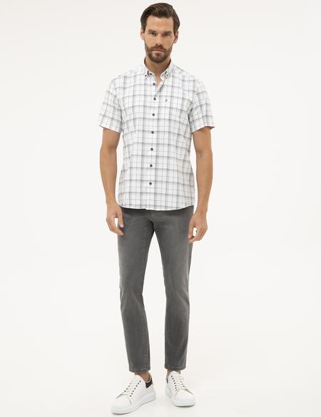 Kahverengi Detaylı Regular Fit Kısa Kollu Gömlek - 50227427010