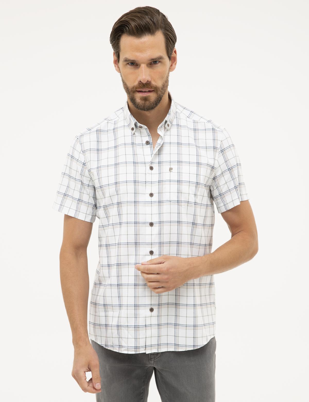 Kahverengi Detaylı Regular Fit Kısa Kollu Gömlek