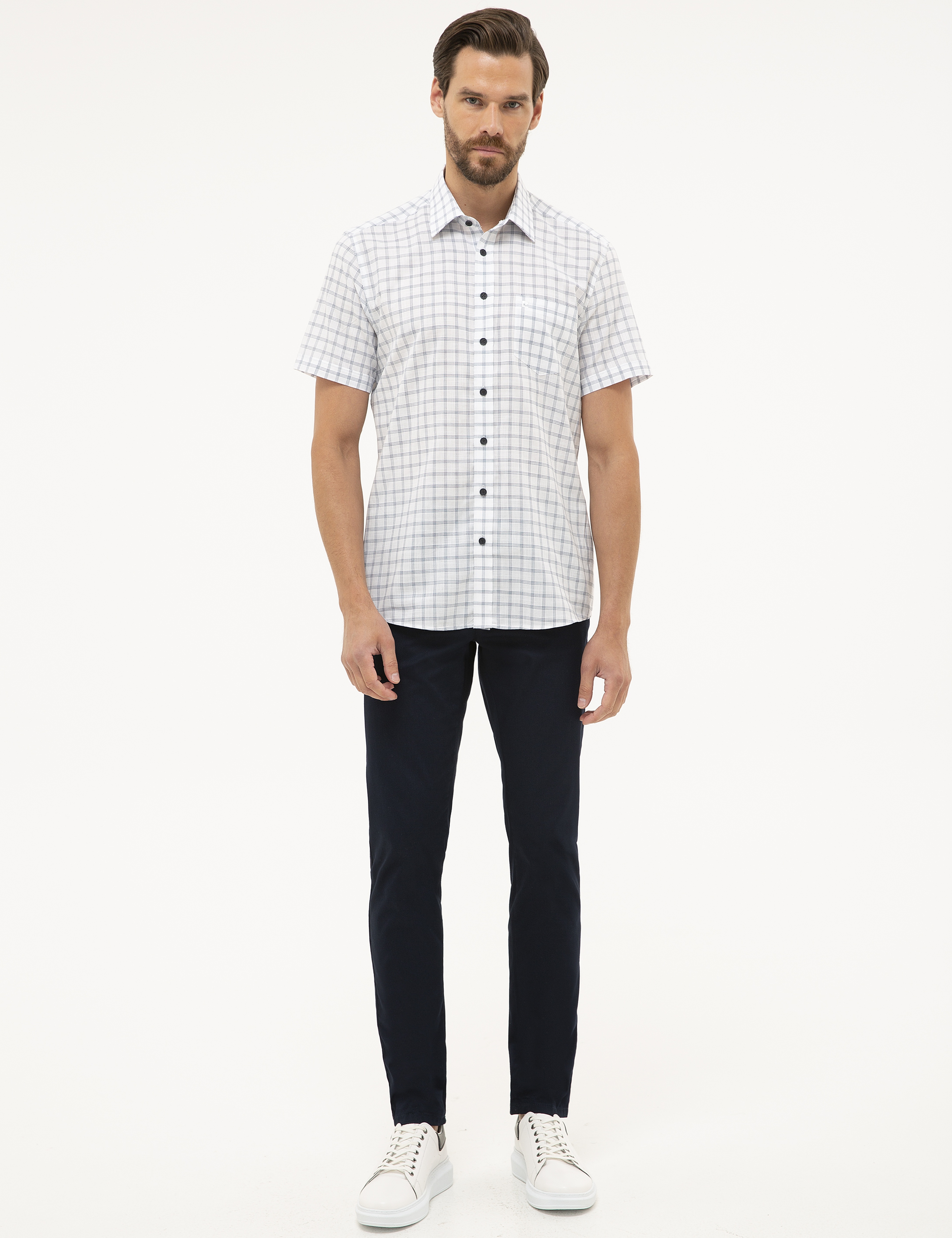 Lacivert Regular Fit Kısa Kollu Gömlek - Image 4