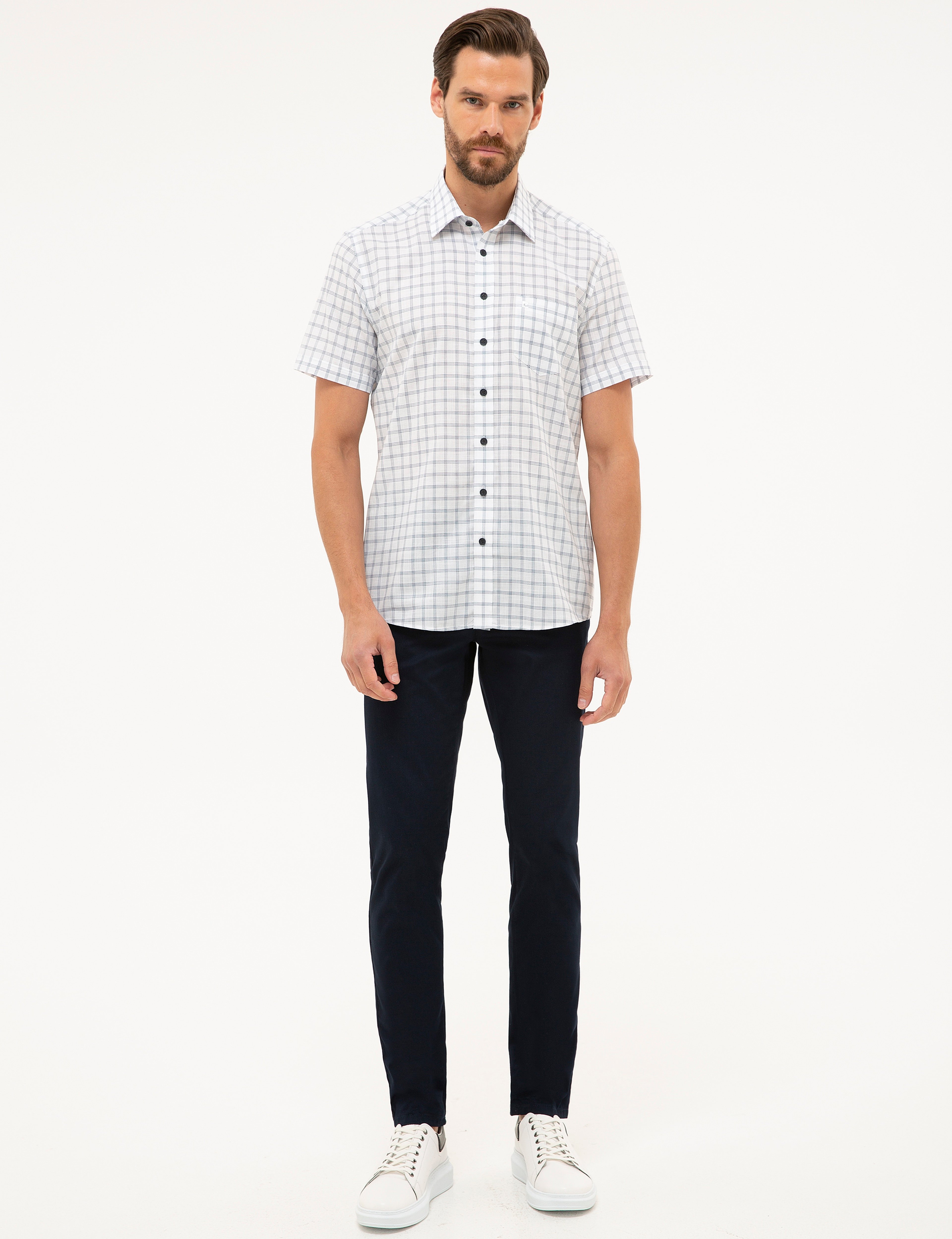 Lacivert Regular Fit Kısa Kollu Gömlek