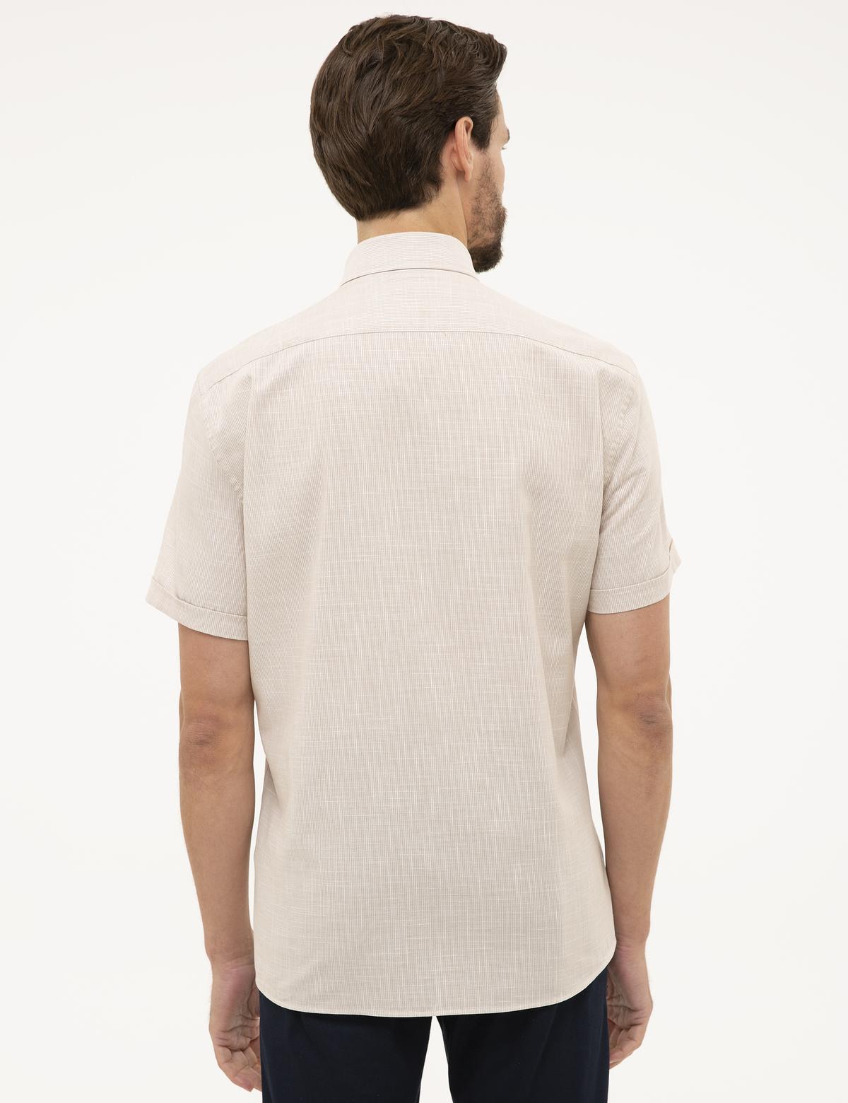 Bej Regular Fit Kısa Kollu Gömlek - 50227436019