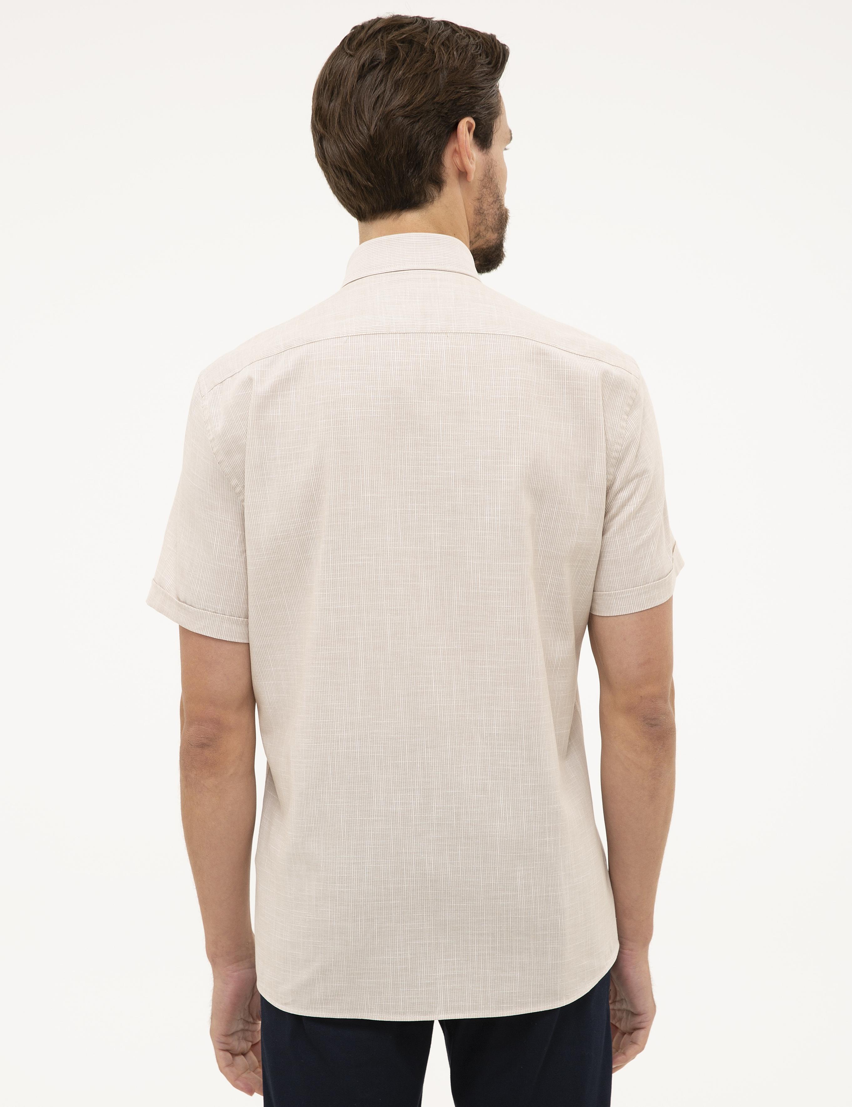 Bej Regular Fit Kısa Kollu Gömlek