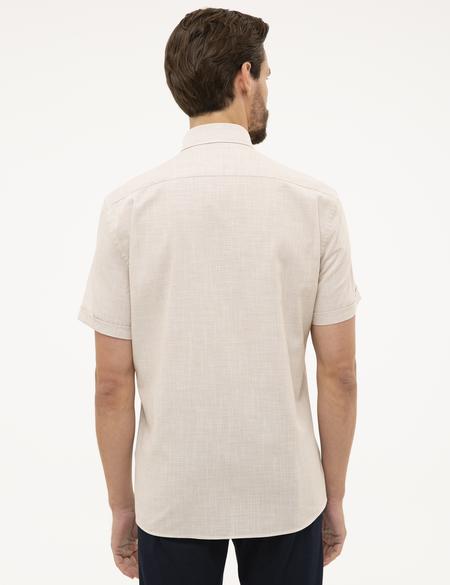 Bej Regular Fit Kısa Kollu Gömlek - 50227436019