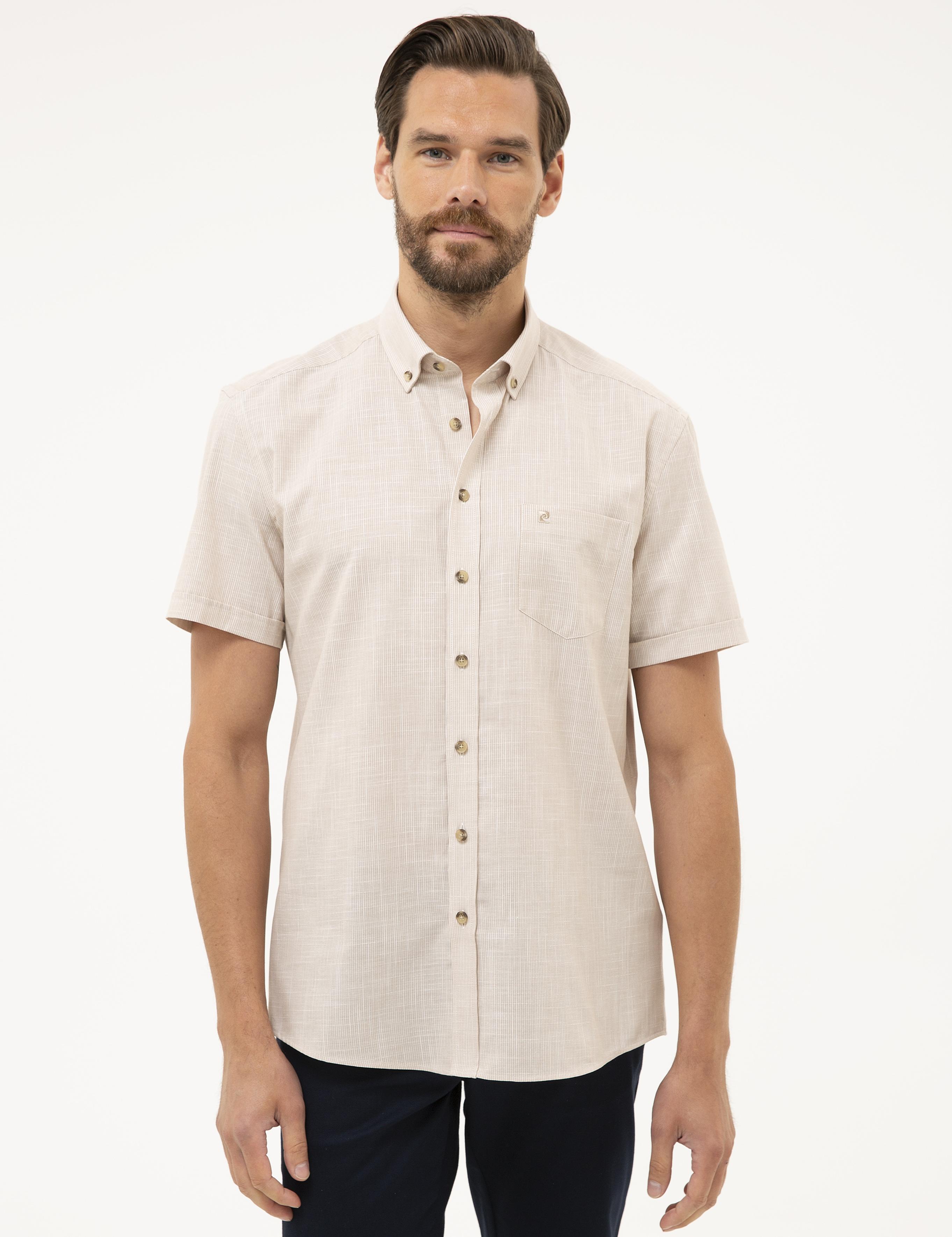Bej Regular Fit Kısa Kollu Gömlek