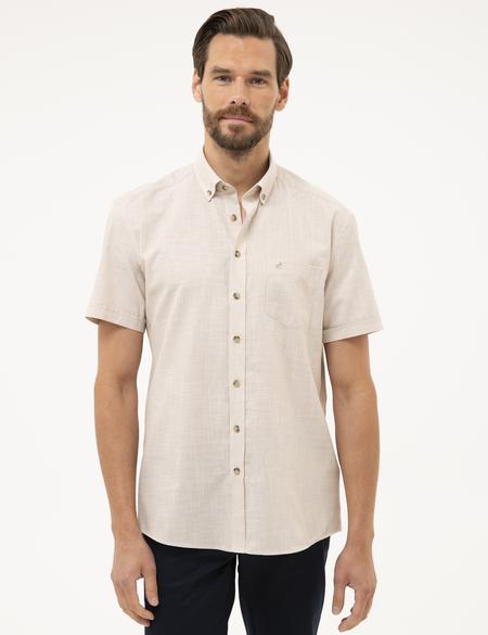 Bej Regular Fit Kısa Kollu Gömlek - 50227436019