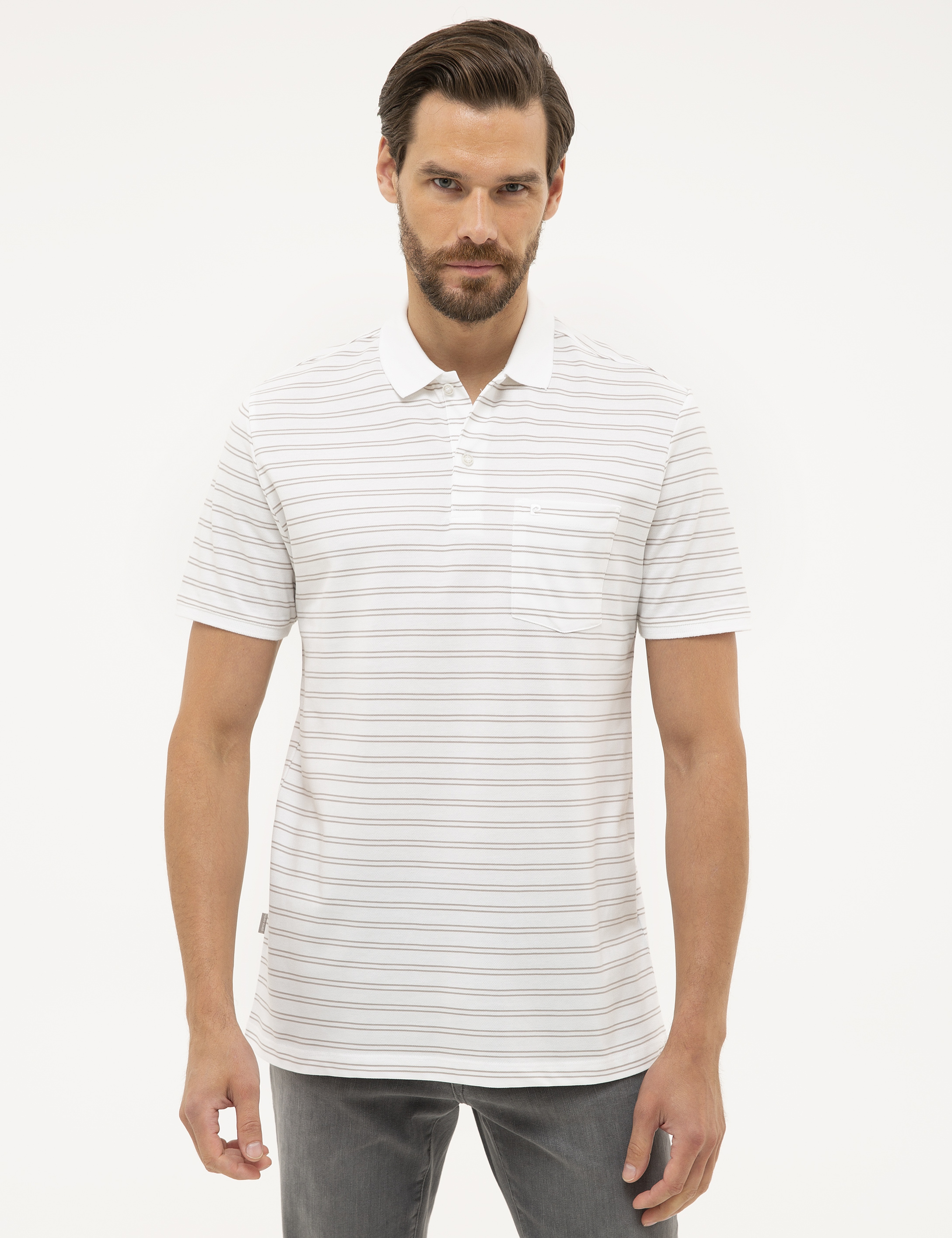 Beyaz Regular Fit Polo Yaka Tişört - Image 1