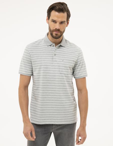 Gri Melanj Regular Fit Çizgili Polo Yaka Tişört - 50226911025
