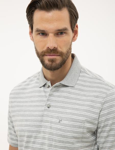 Gri Melanj Regular Fit Çizgili Polo Yaka Tişört - 50226911025
