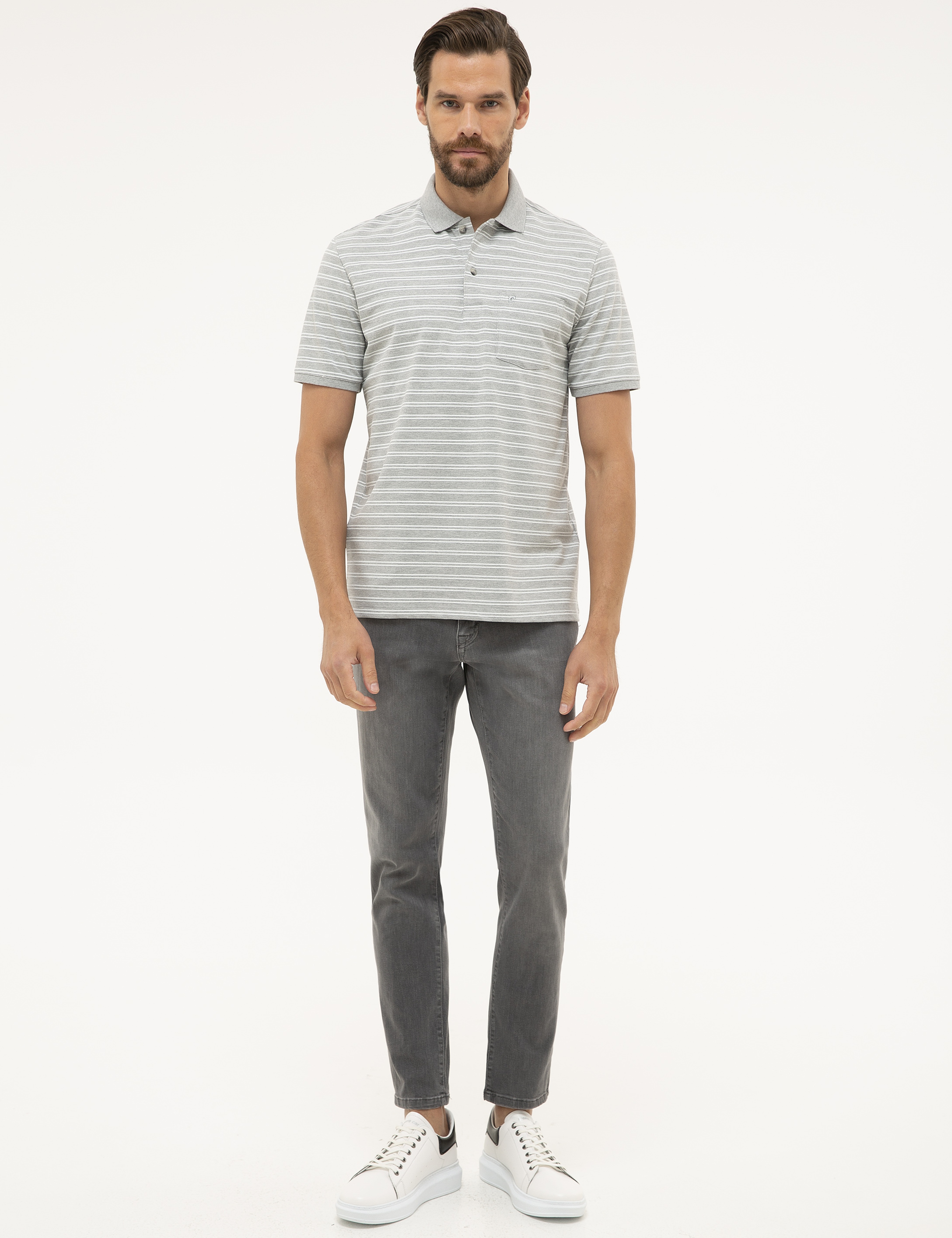 Gri Melanj Regular Fit Polo Yaka Tişört - Image 4